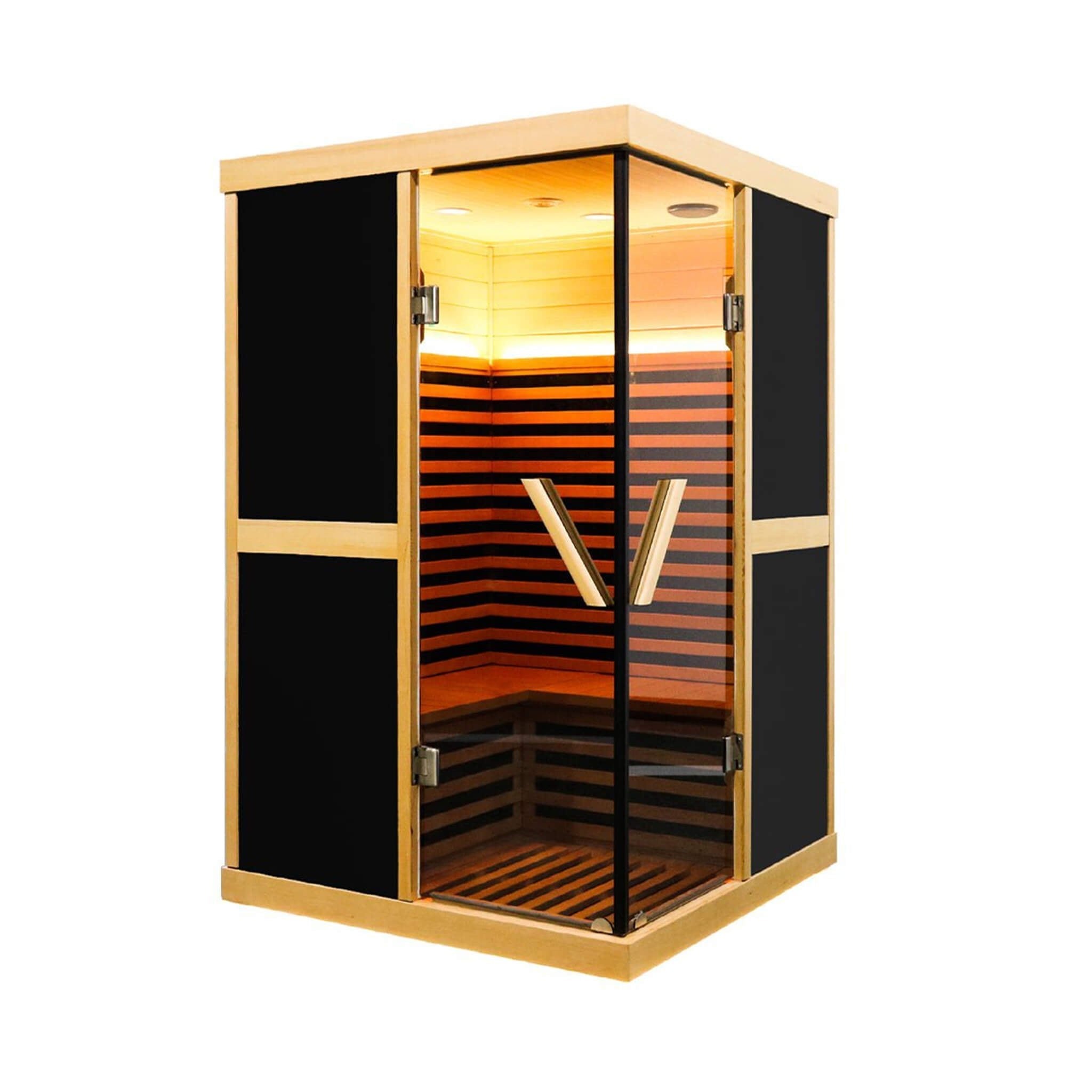 Premium Large 2 - Person V - Shaped FAR Infrared Sauna Room With Double Glass Doors, 1980W (SAK96413) SAKSBY WHOLESALE