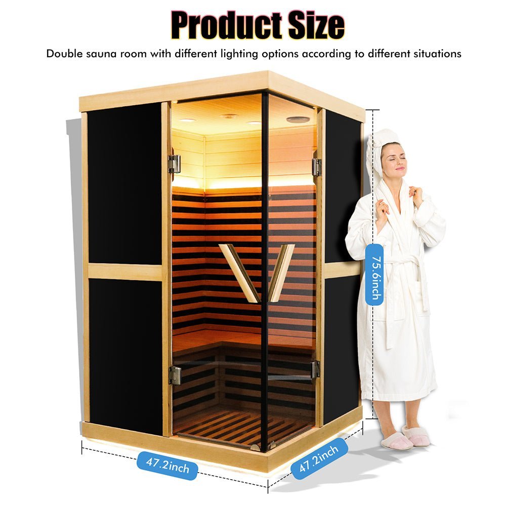 Premium Large 2 - Person V - Shaped FAR Infrared Sauna Room With Double Glass Doors, 1980W (SAK96413) SAKSBY WHOLESALE