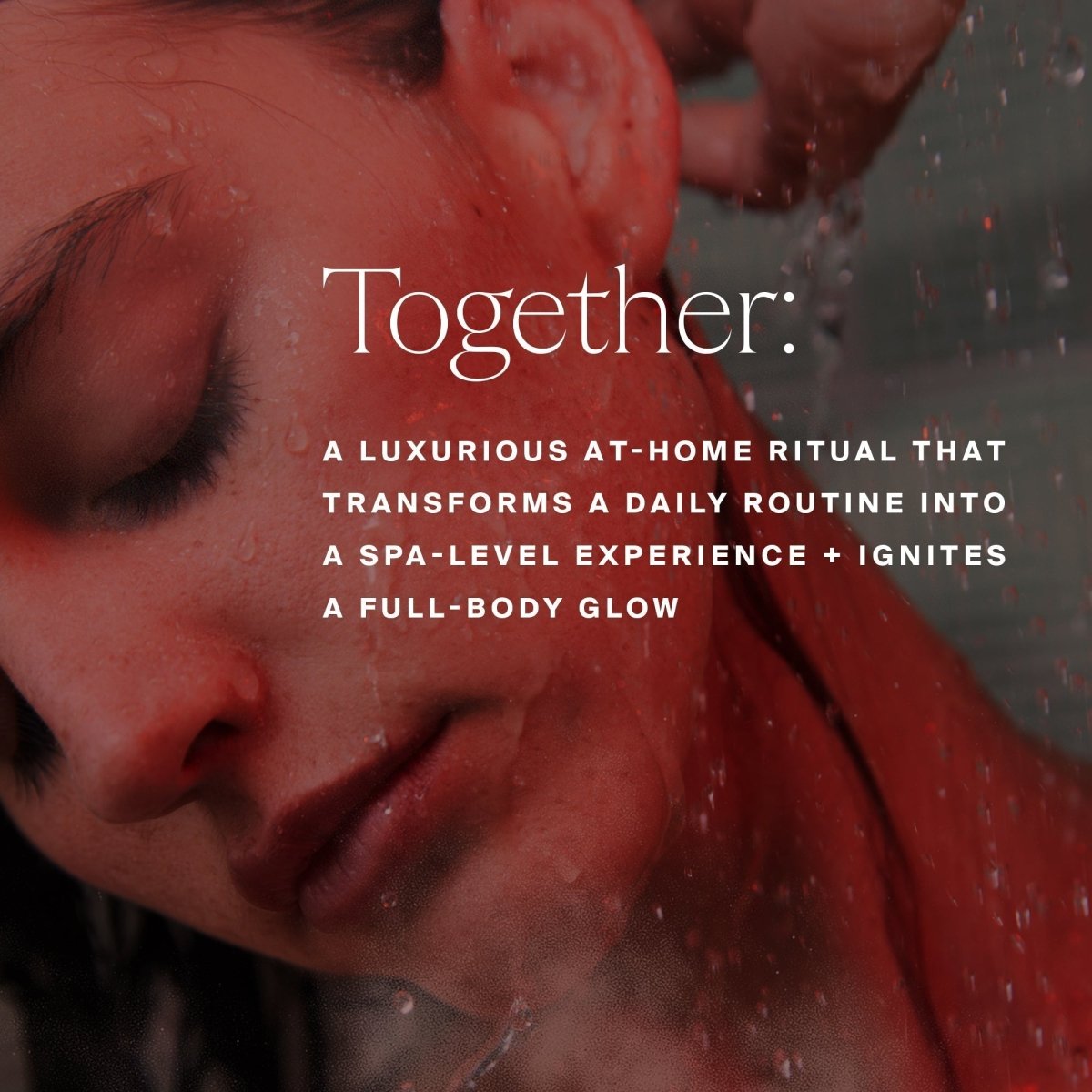 Woman in a red-lit shower: a spa-level at-home ritual with the HigherDOSE Red Light Showerhead Filter