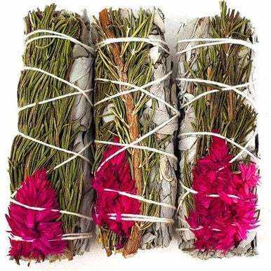Rosemary, Pampas Plume & White Sage Smudge Stick (4 in.) Sacred Crystals