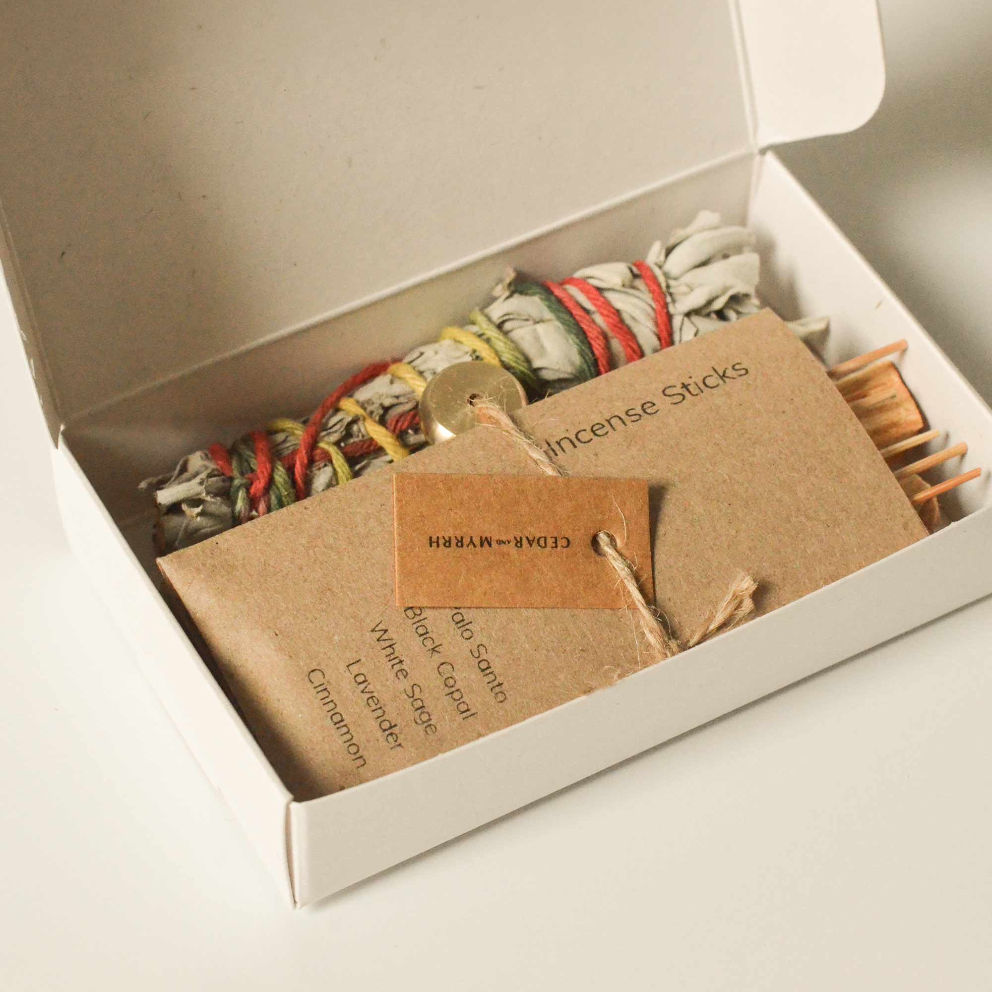 Sacred Burning Ritual Kit - Incense, Palo Santo & Sage CEDAR AND MYRRH