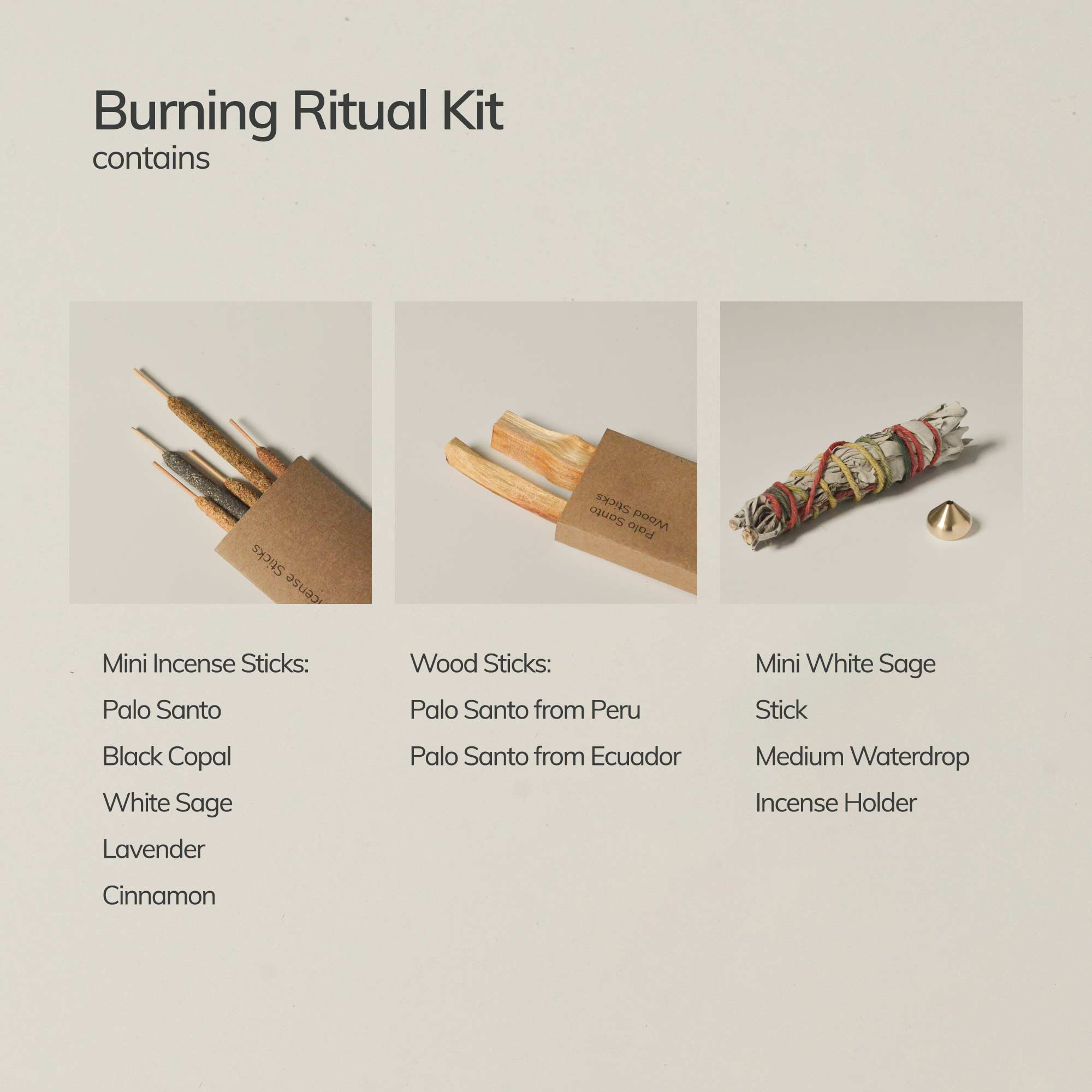 Sacred Burning Ritual Kit - Incense, Palo Santo & Sage CEDAR AND MYRRH