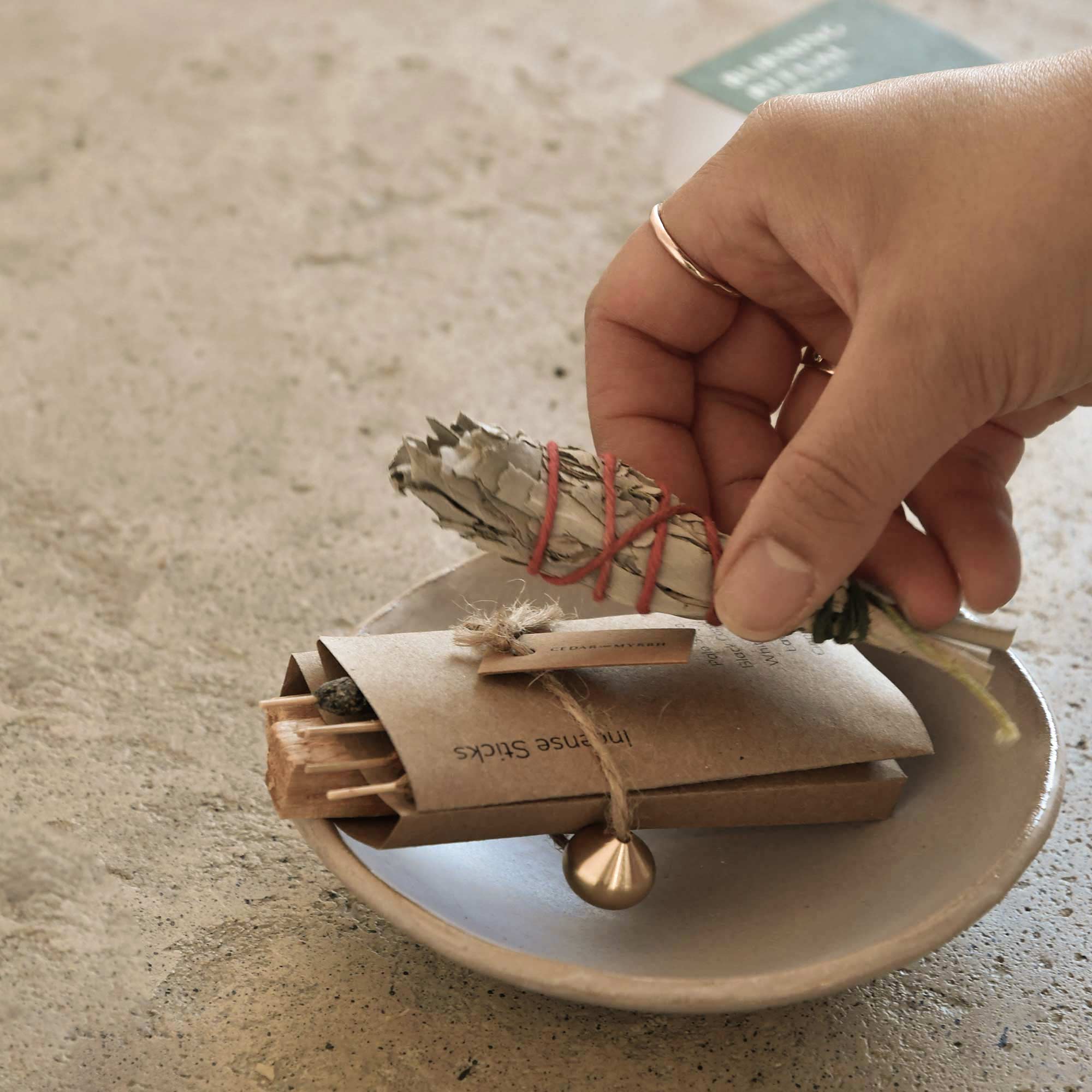 Sacred Burning Ritual Kit - Incense, Palo Santo & Sage CEDAR AND MYRRH