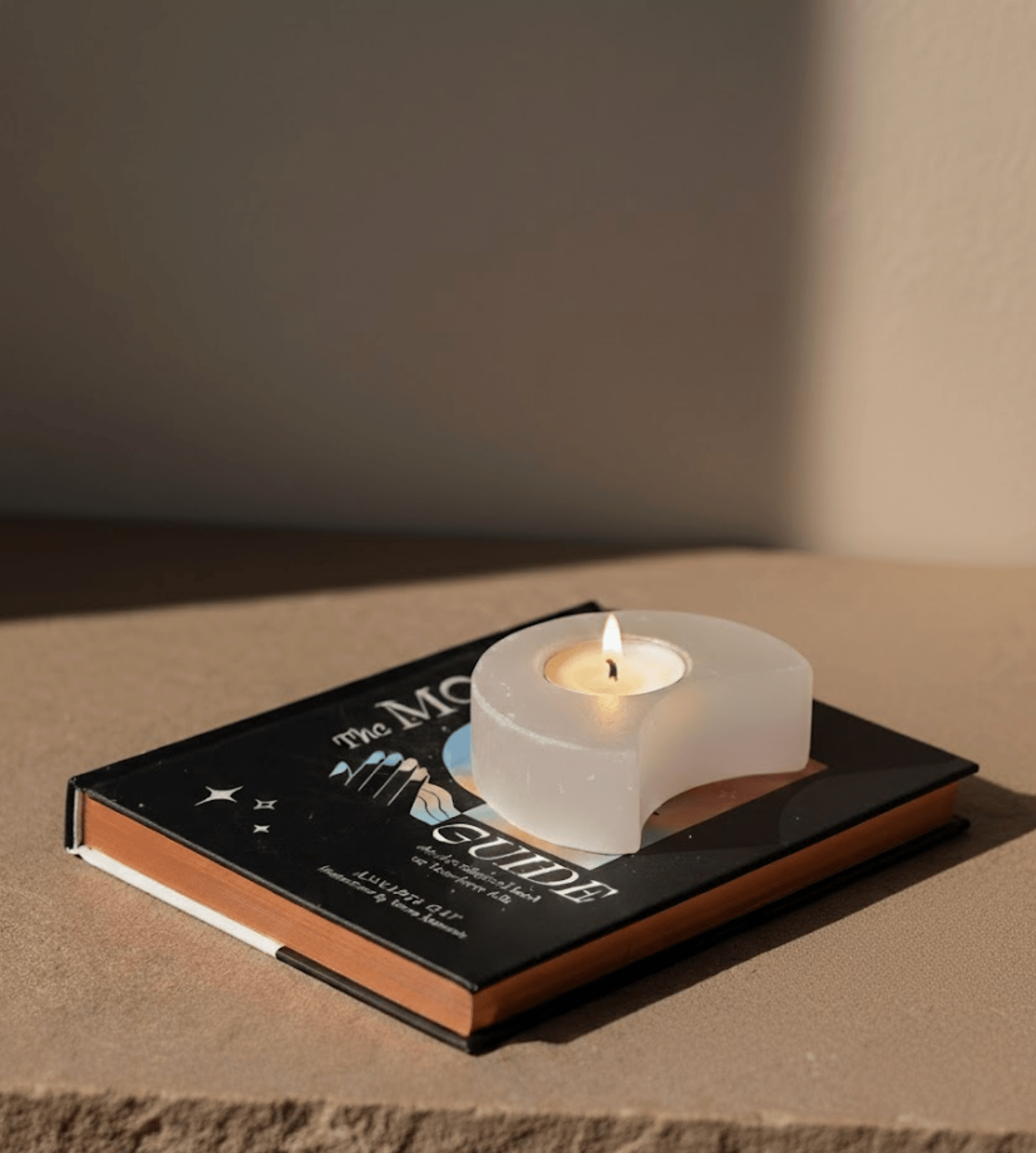 Selenite Moon Candle Holder CRYSTALS.COM