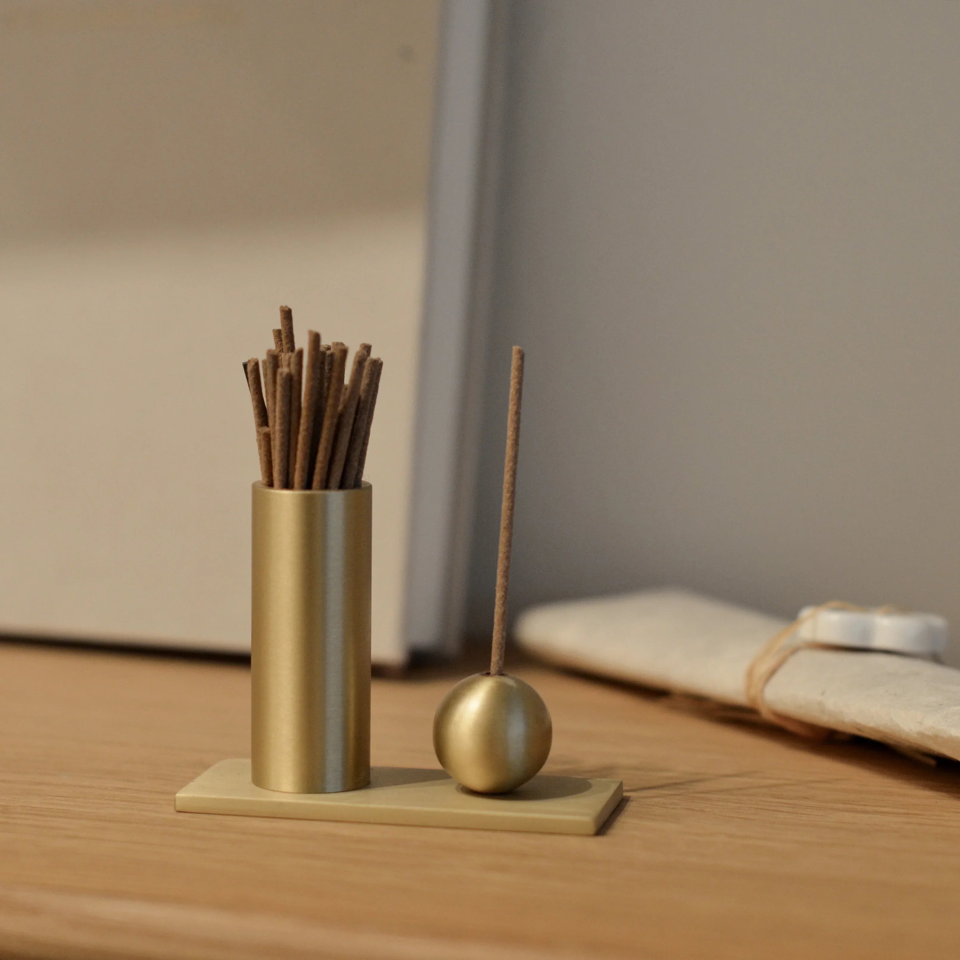 Cylinder & Sphere Brass Incense Holder