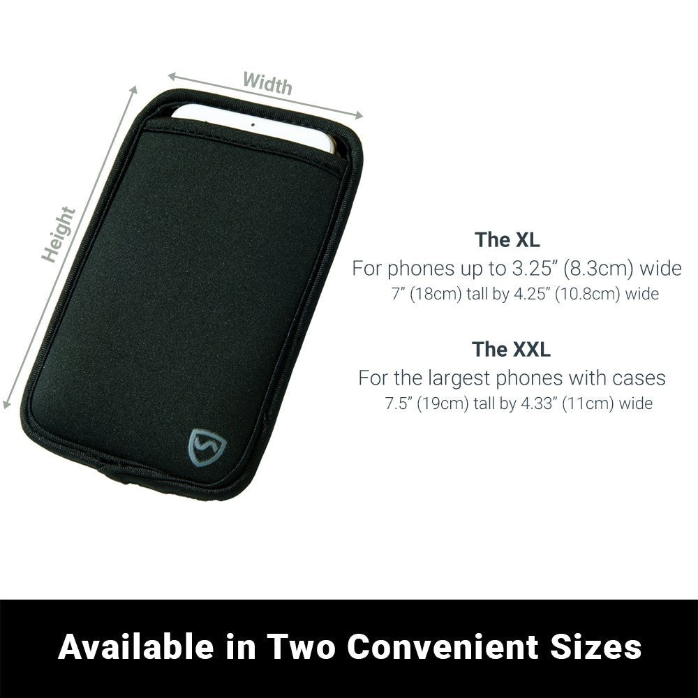 Shield Your Body Phone Pouch sizes: XL for phones up to 3.25 inches wide and XXL for the largest phones