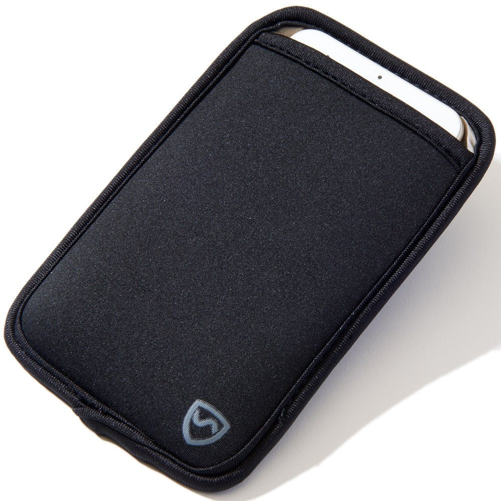 Shield Your Body Phone Pouch in black holding a phone