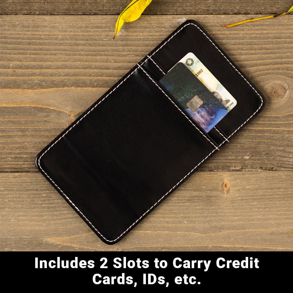 Shield Your Body Phone Shield with two card slots holding credit cards and IDs