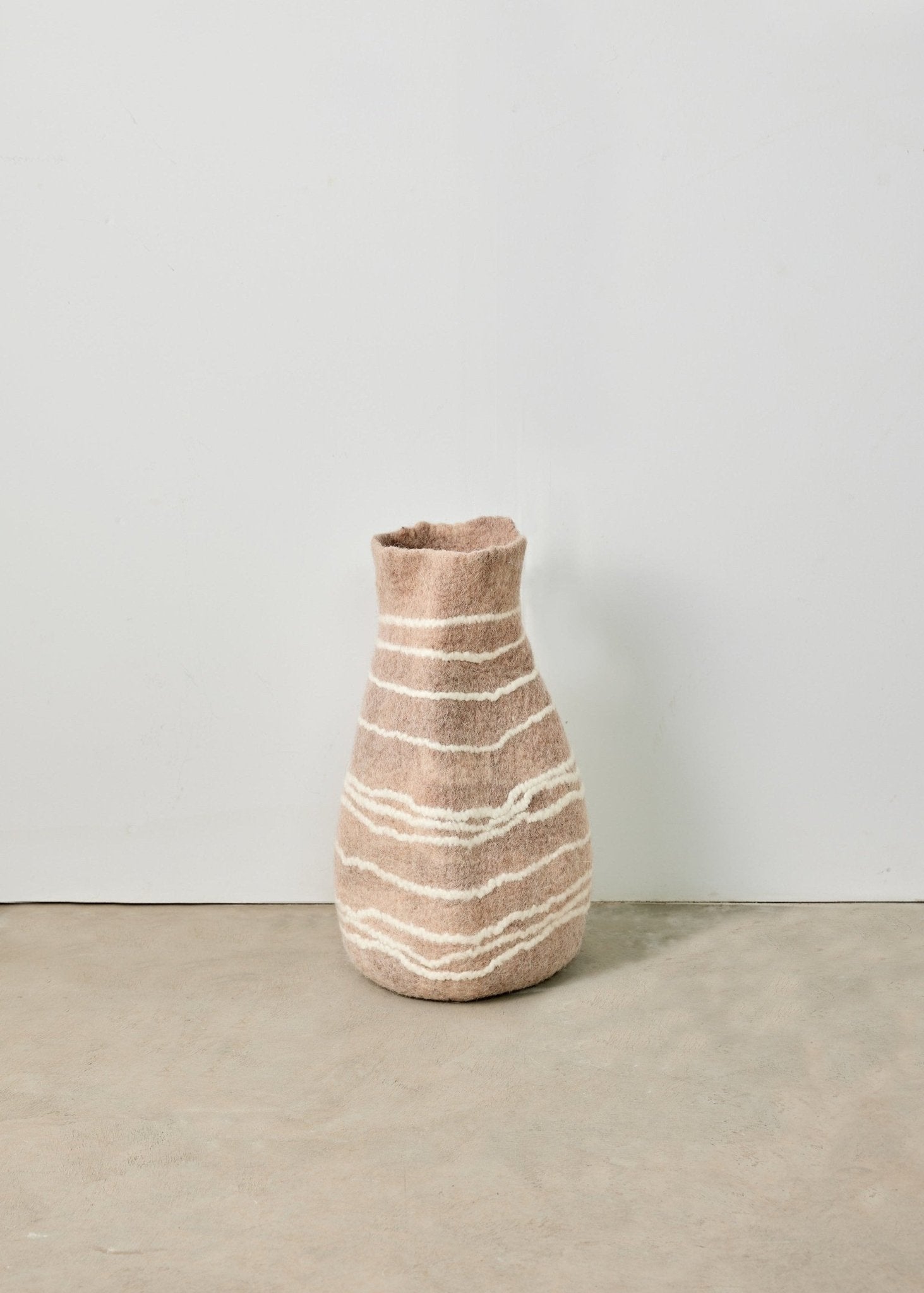 Tribal Lines Dusty Rose Pink Wool Gourd Basket Kanju Interiors