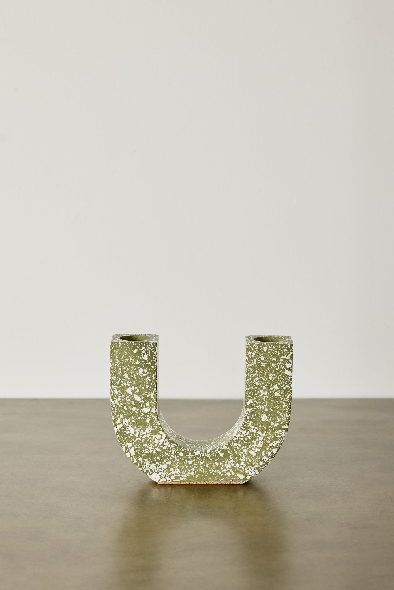 U - shaped Olive Terrazzo Taper Candle Holder Kanju Interiors