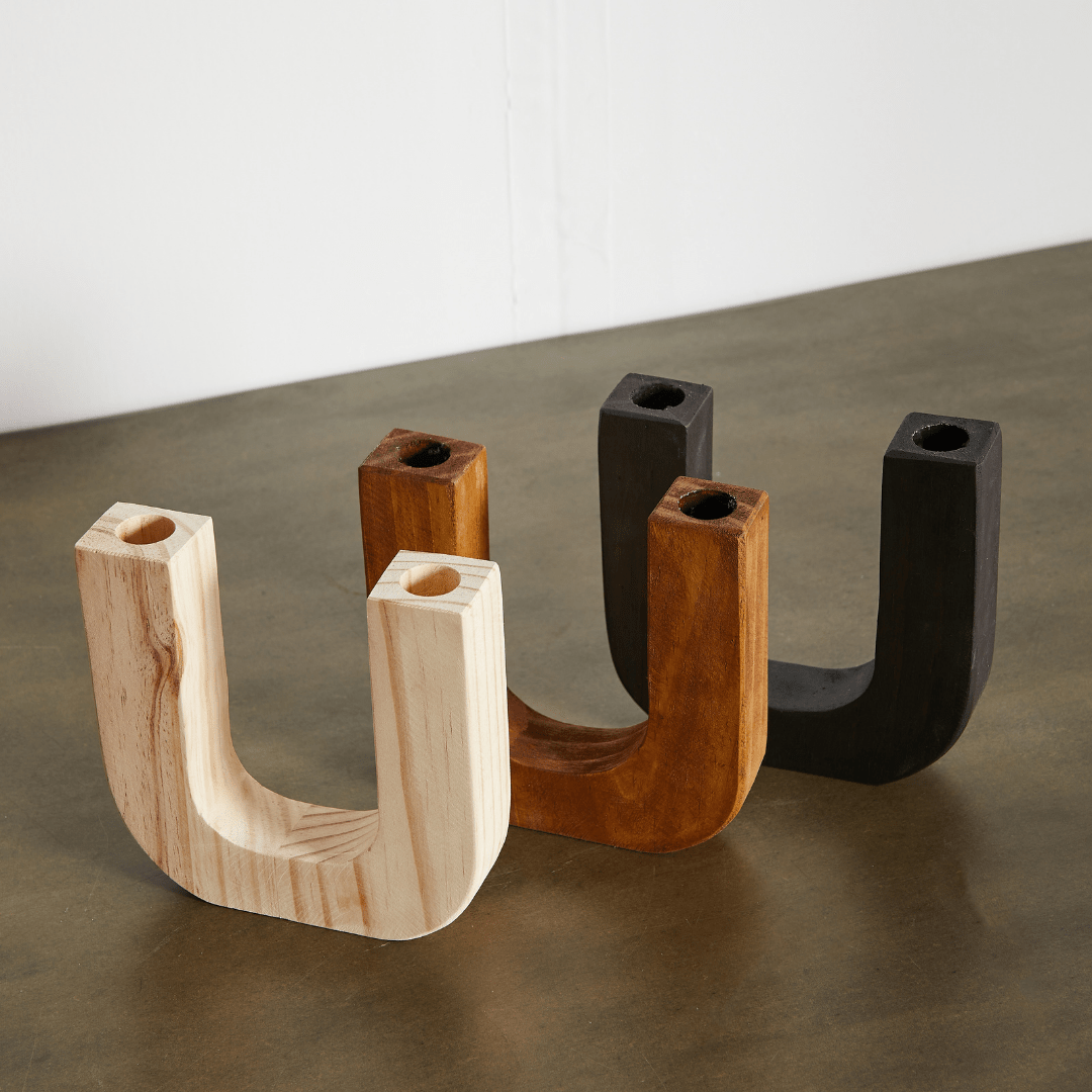 U - Shaped Wooden Double Taper Candlestick Holder Kanju Interiors