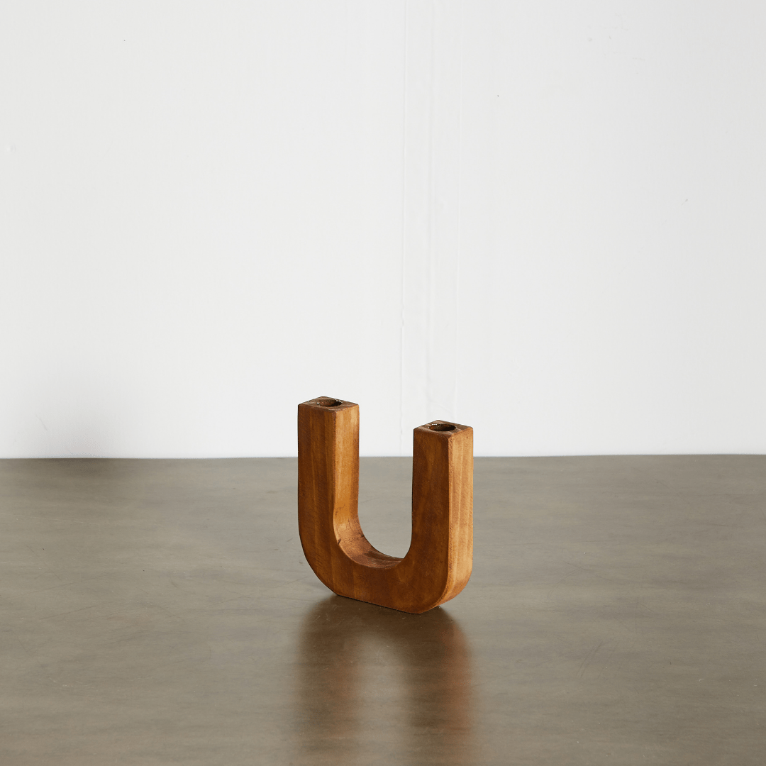 U - Shaped Wooden Double Taper Candlestick Holder Kanju Interiors