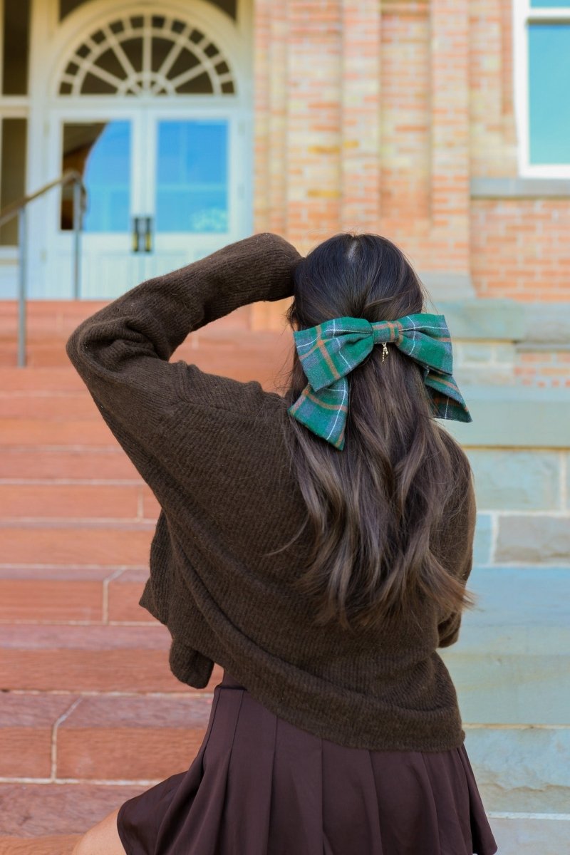 UNIVERSITY PLAID SLOUCHY BOW KAXI.co