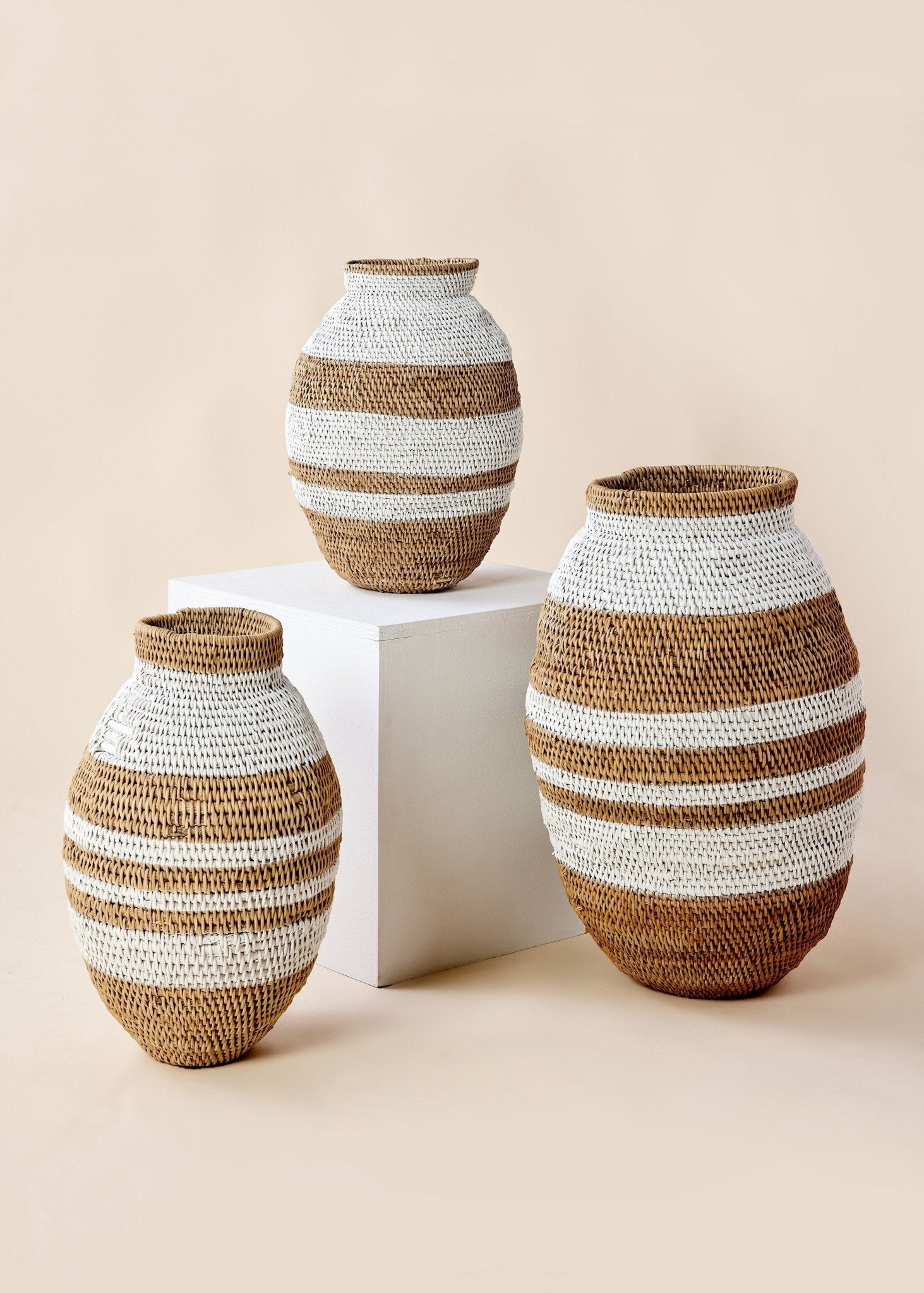 White Striped Buhera Basket Kanju Interiors
