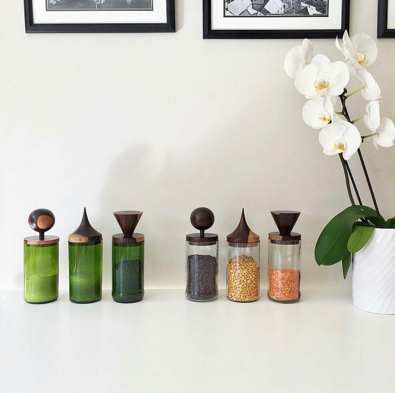 Wooden Topped Green Apothecary Jars Kanju Interiors