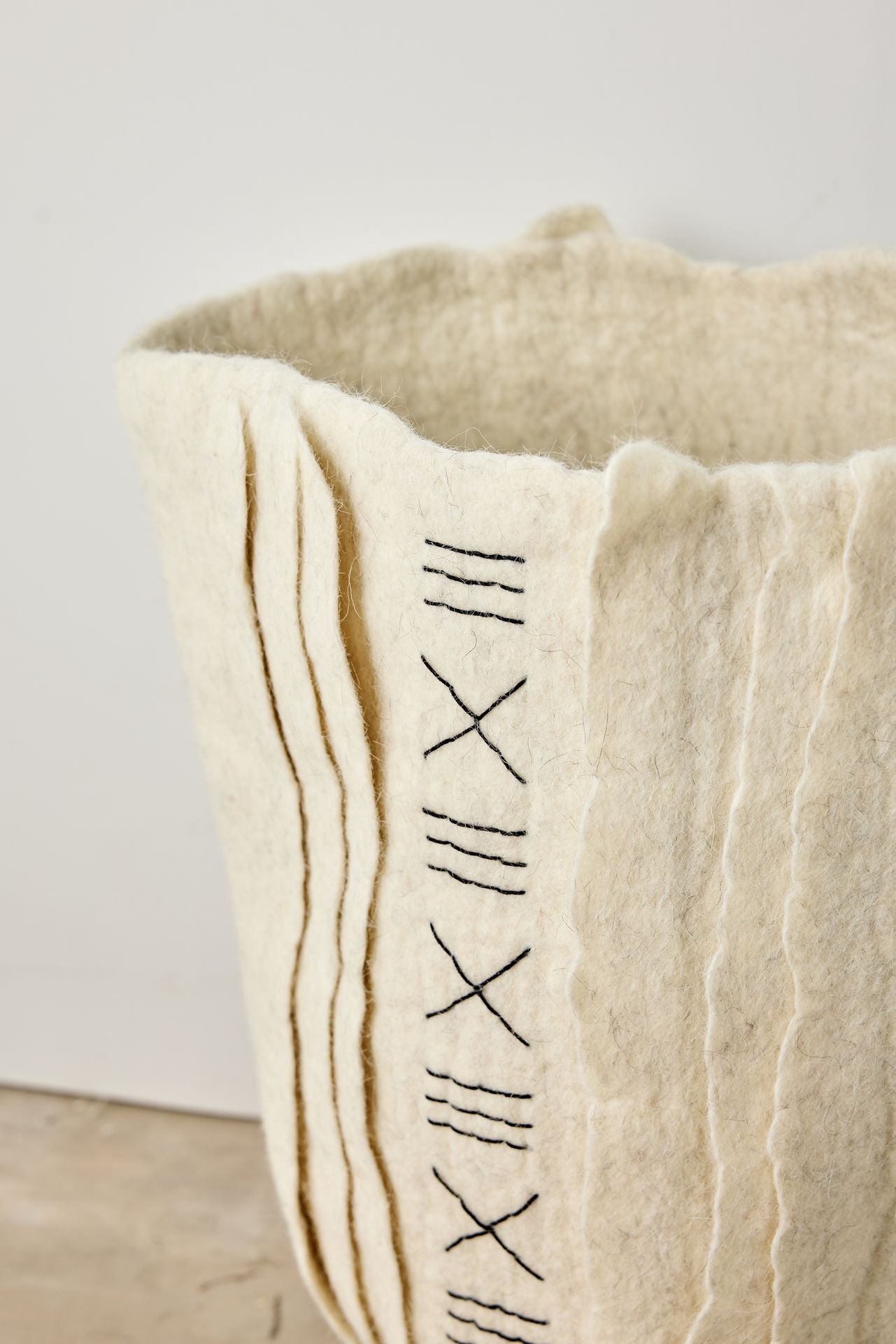 Zulu Hand - Felted Ivory Wool Floor Vase Kanju Interiors