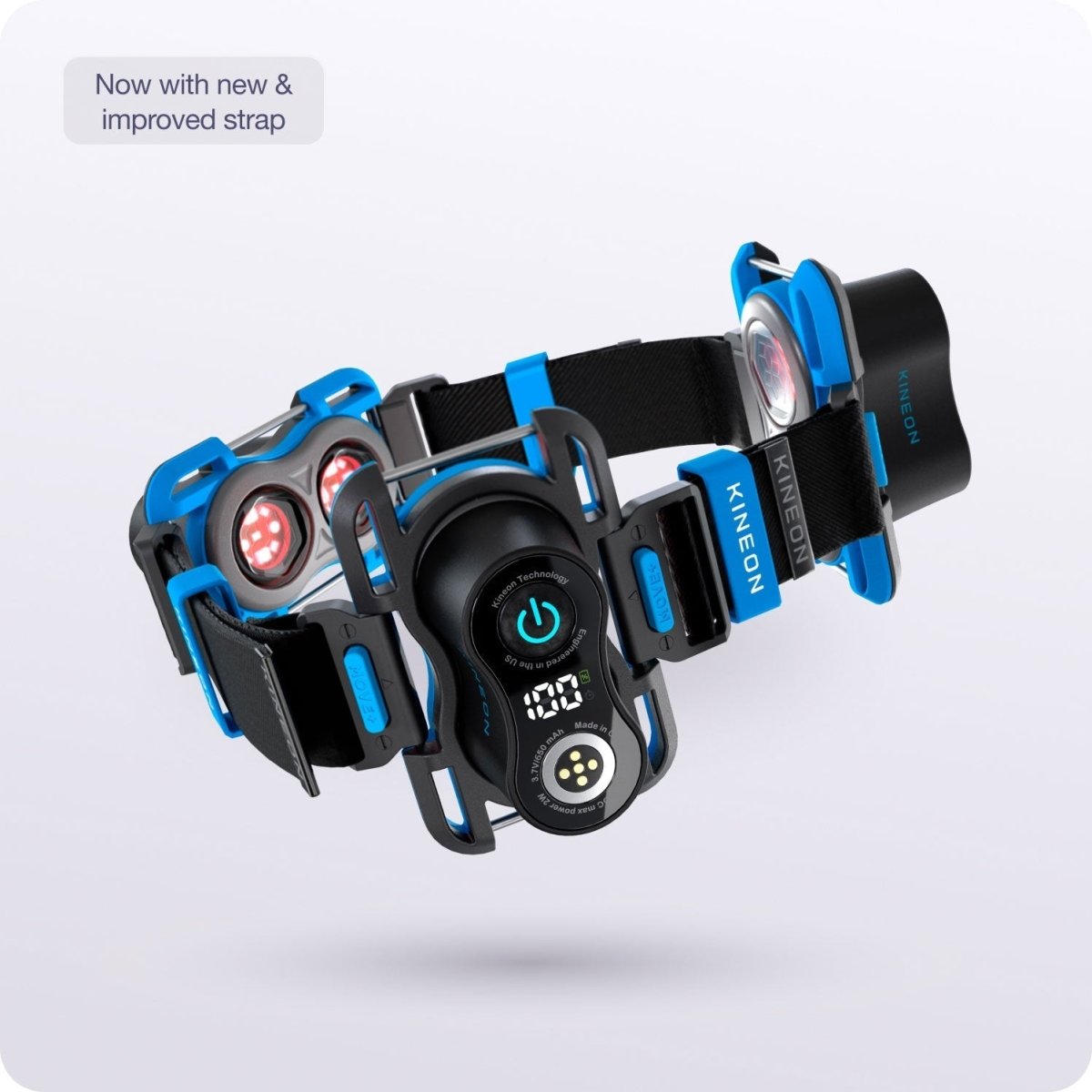 Kineon MOVE+ wearable red light therapy device worn on a knee for joint pain relief