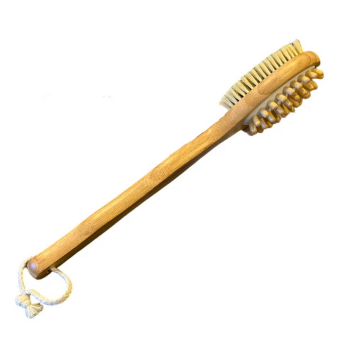 Therasage TheraBrush long-handled bamboo body brush with copper bristles and massage roller back