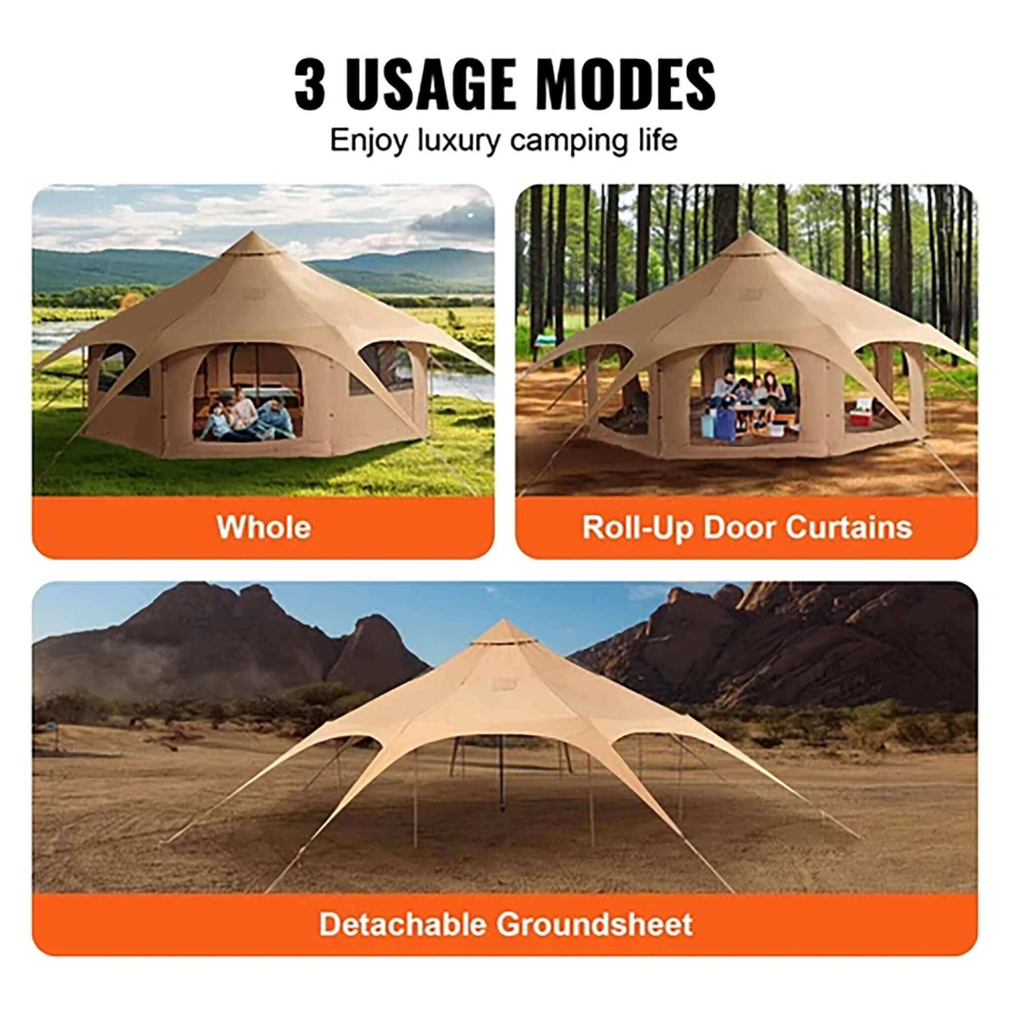 16FT Large Premium 4 - Season 8 - Person Bell Yurt Tent With Stove Jack (SAK75947) SAKSBY WHOLESALE