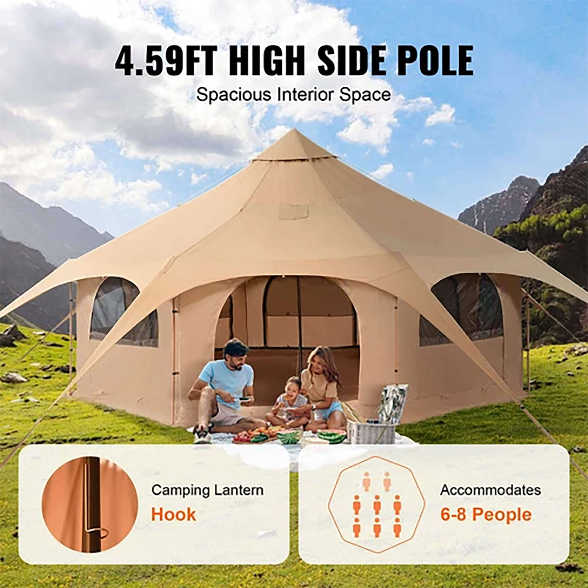 16FT Large Premium 4 - Season 8 - Person Bell Yurt Tent With Stove Jack (SAK75947) SAKSBY WHOLESALE
