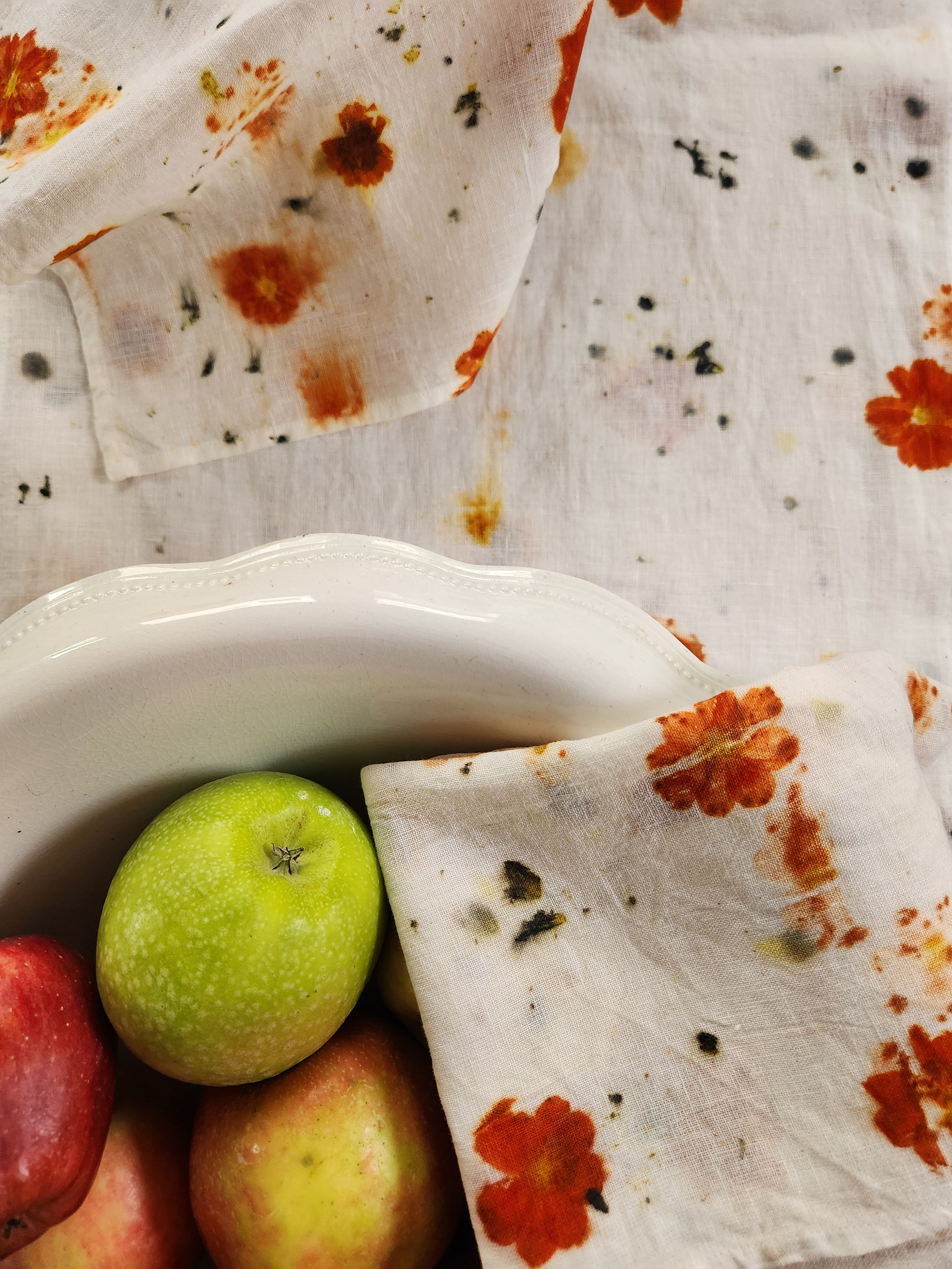 Flower-Printed Linen Tea Towel