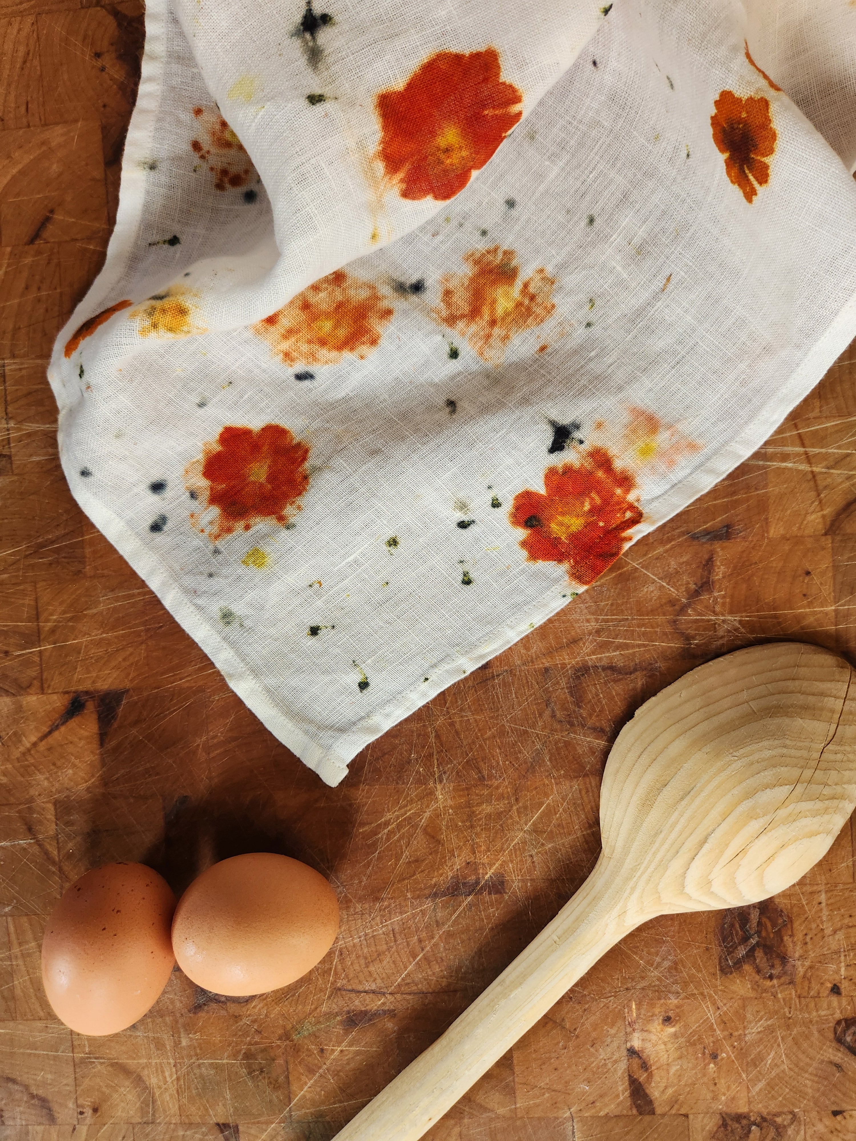 Flower-Printed Linen Tea Towel