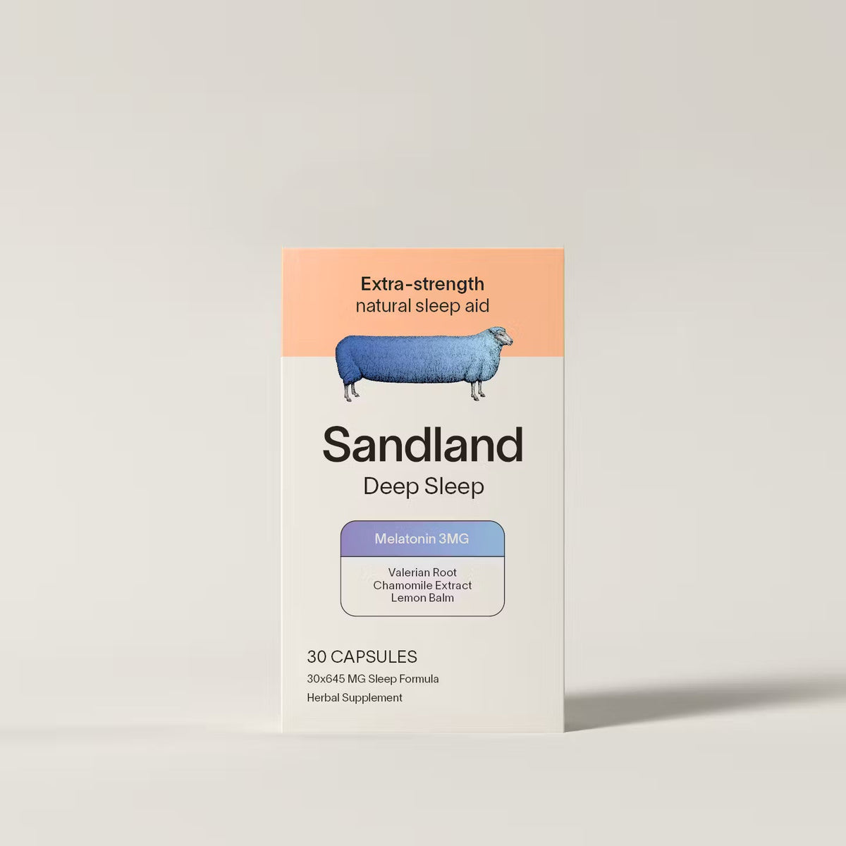 Sandland Sleep Deep Sleep with Melatonin box, an extra-strength natural sleep aid, 30 capsules
