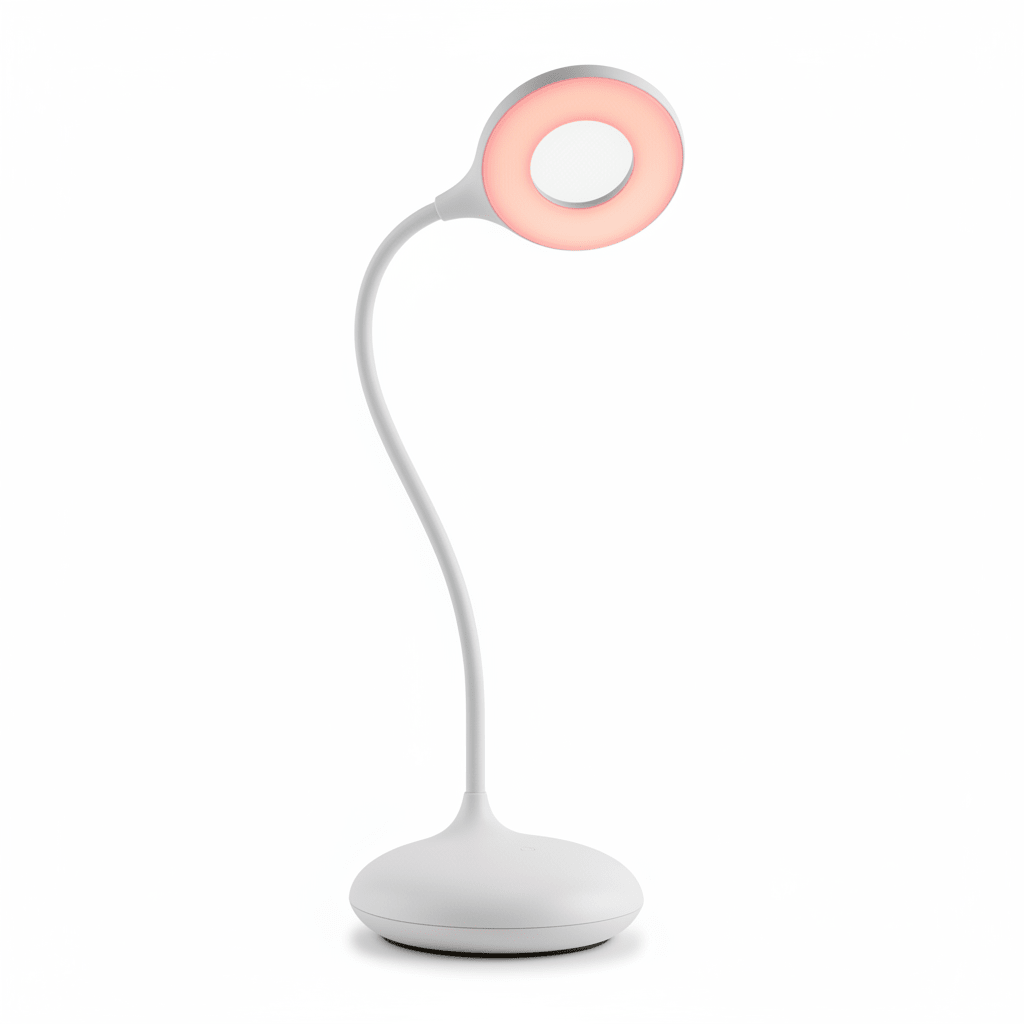 DreamWalkerz nursery ring lamp glowing soft pink on a white background