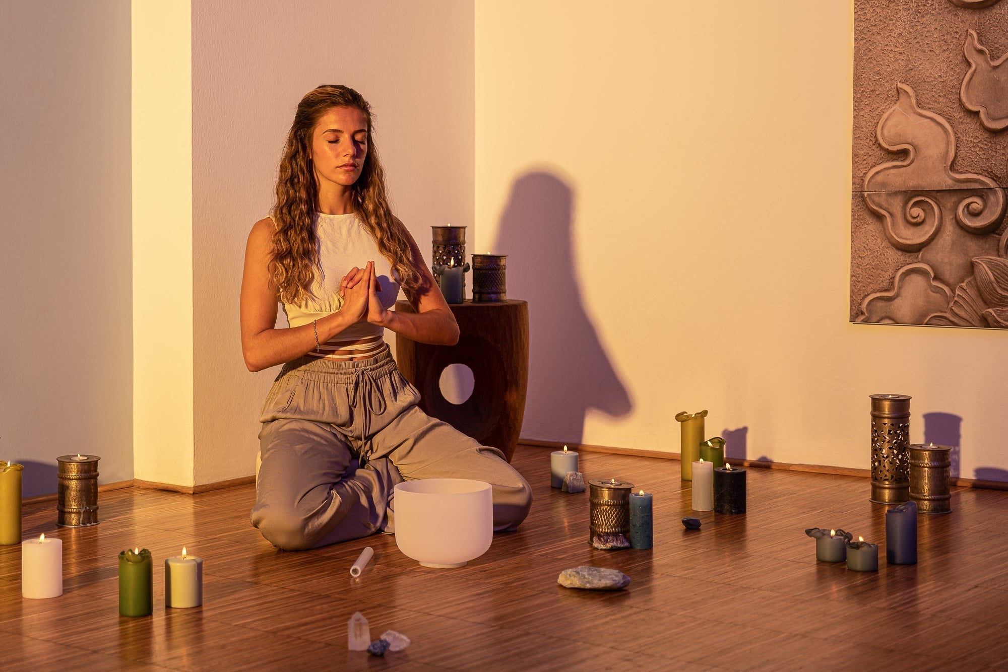 432 Hz 8" - 14" Crystal Singing Bowls Chakra Set of 7 - Pure White Frosted Quartz Sound Healing LAB