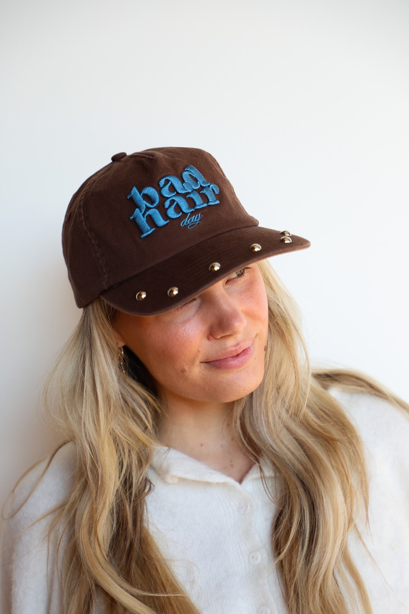 BAD HAIR DAY STUDDED BASEBALL CAP