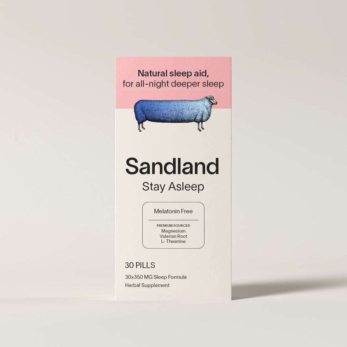 Sandland Sleep Stay Asleep box, a melatonin-free natural sleep aid for all-night deeper sleep, 30 pills