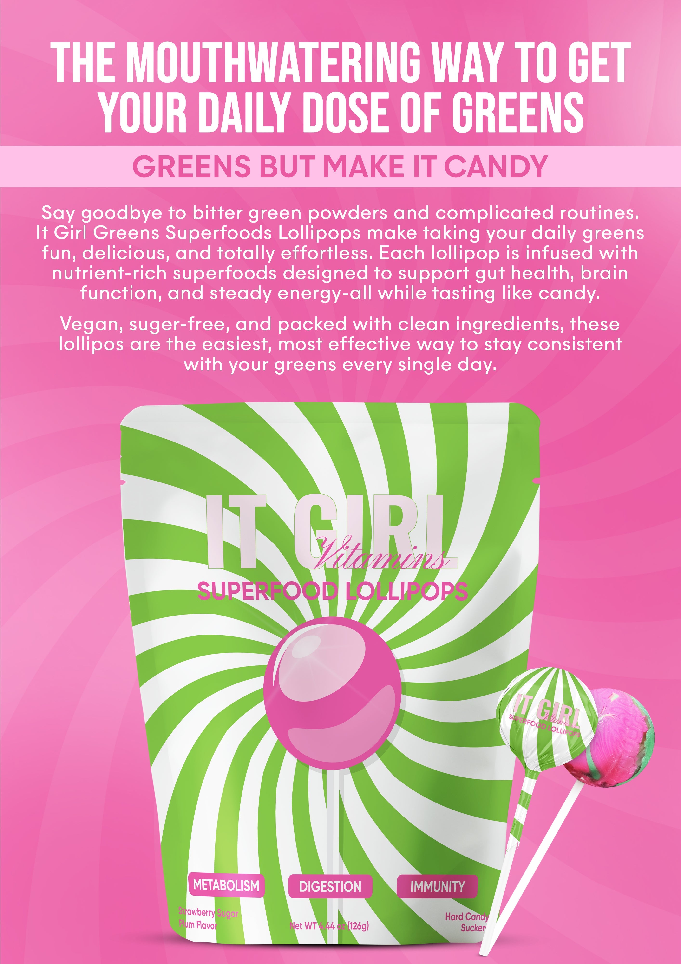 It Girl Superfood Greens Lollipops - Vegan Candy with Supergreens, Vitamins & Antioxidants It Girl Vitamins
