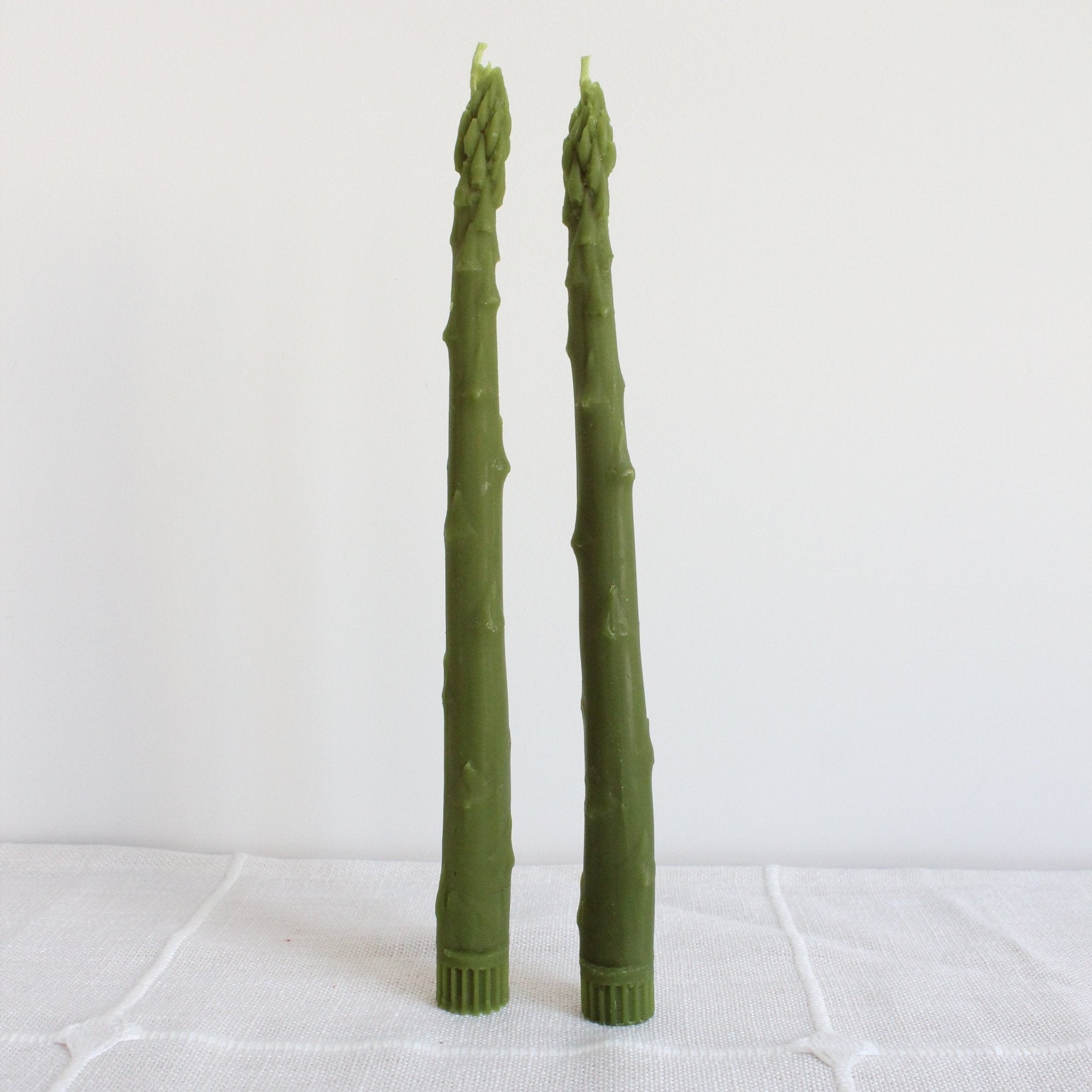 BEESWAX ASPARAGUS TAPER CANDLES PAIR - 9 INCH TALL Happy Organics