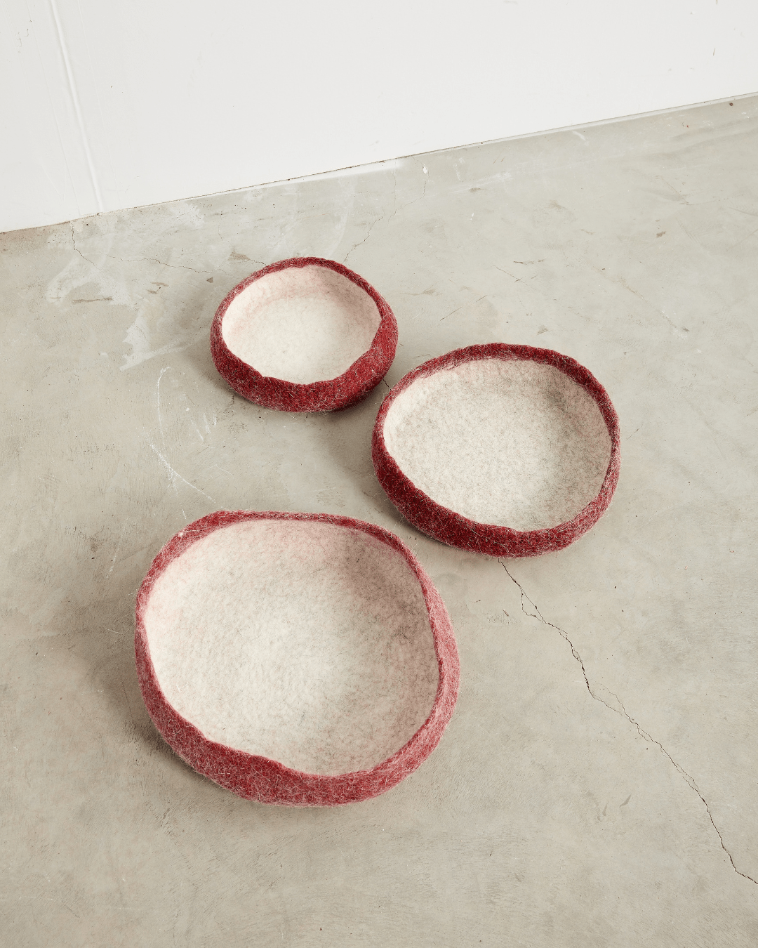 Berry Red Decorative Wool Nesting Bowls Kanju Interiors