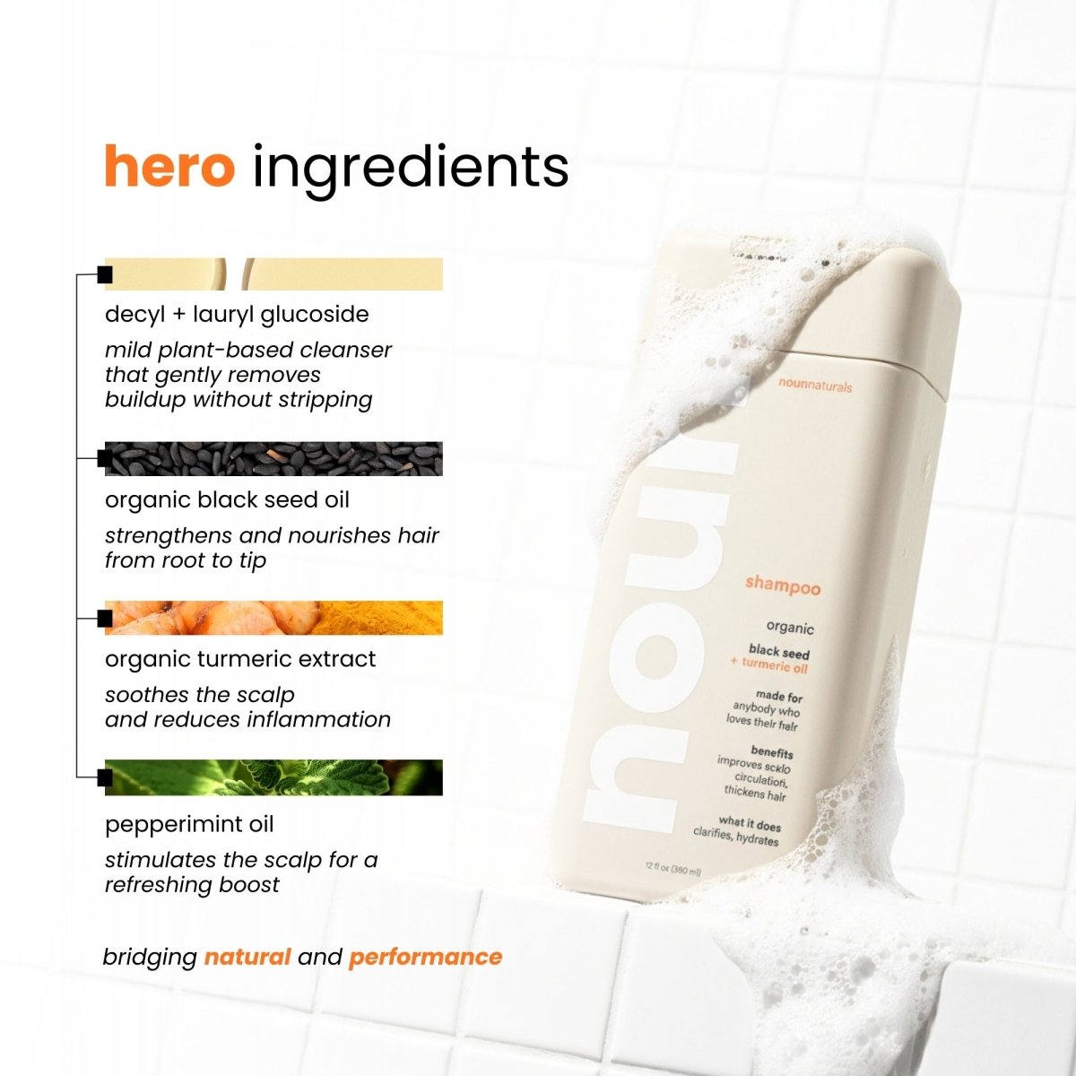 Black Seed & Turmeric Gentle Cleansing and Clarifying Shampoo for Daily Use Noun Naturals