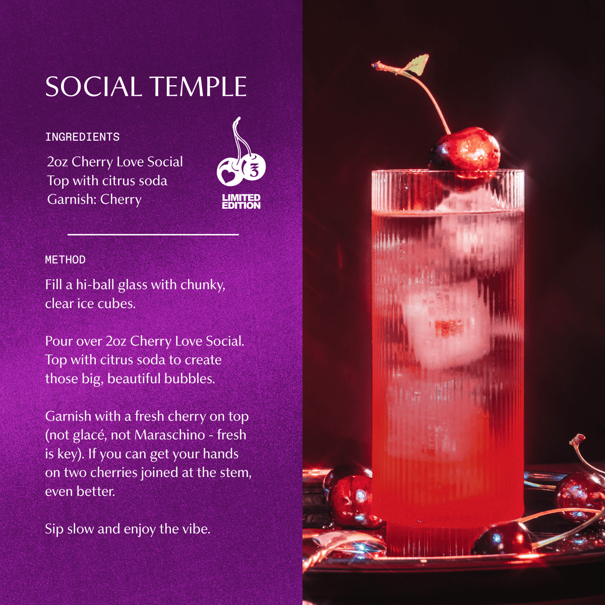 Cherry Love Social XXX • LIMITED EDITION Non - Alcoholic Botanical Elixir Three Spirit US