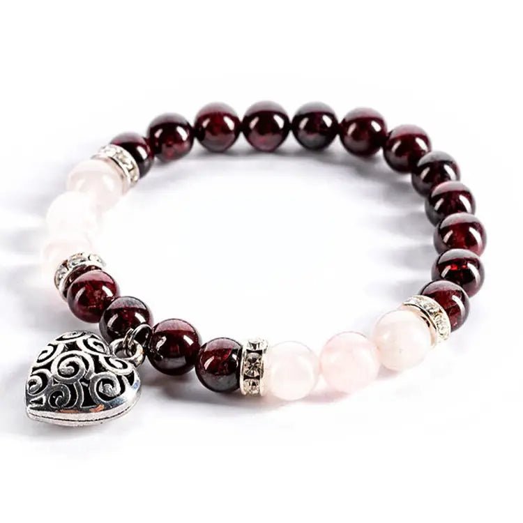 Crystal Bracelet | Harmony - Garnet, Rose Quartz & Heart Charm CRYSTALS.COM