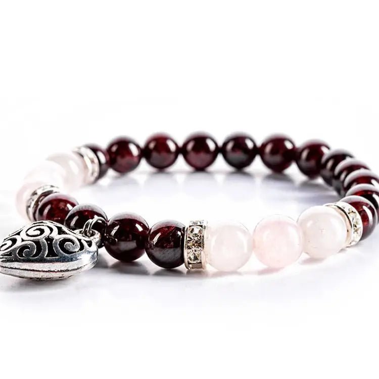 Crystal Bracelet | Harmony - Garnet, Rose Quartz & Heart Charm CRYSTALS.COM