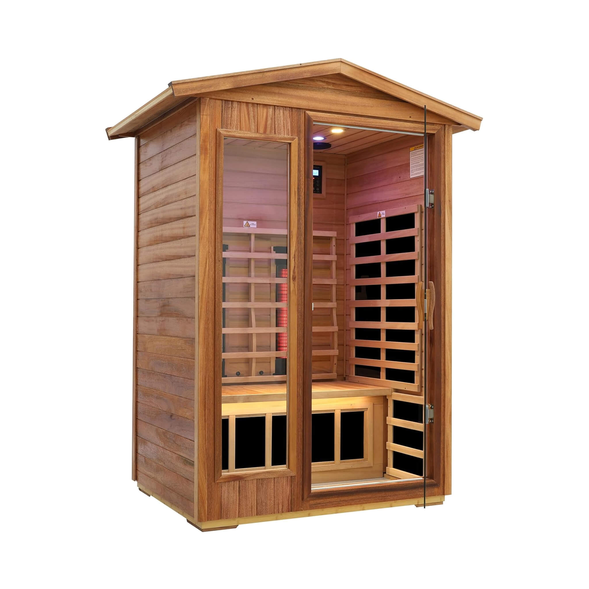 Deluxe 2 - Person Outdoor Mahogany Low EMF Far Infrared Sauna With Bluetooth Audio And LED Lights (SAK83719) SAKSBY WHOLESALE