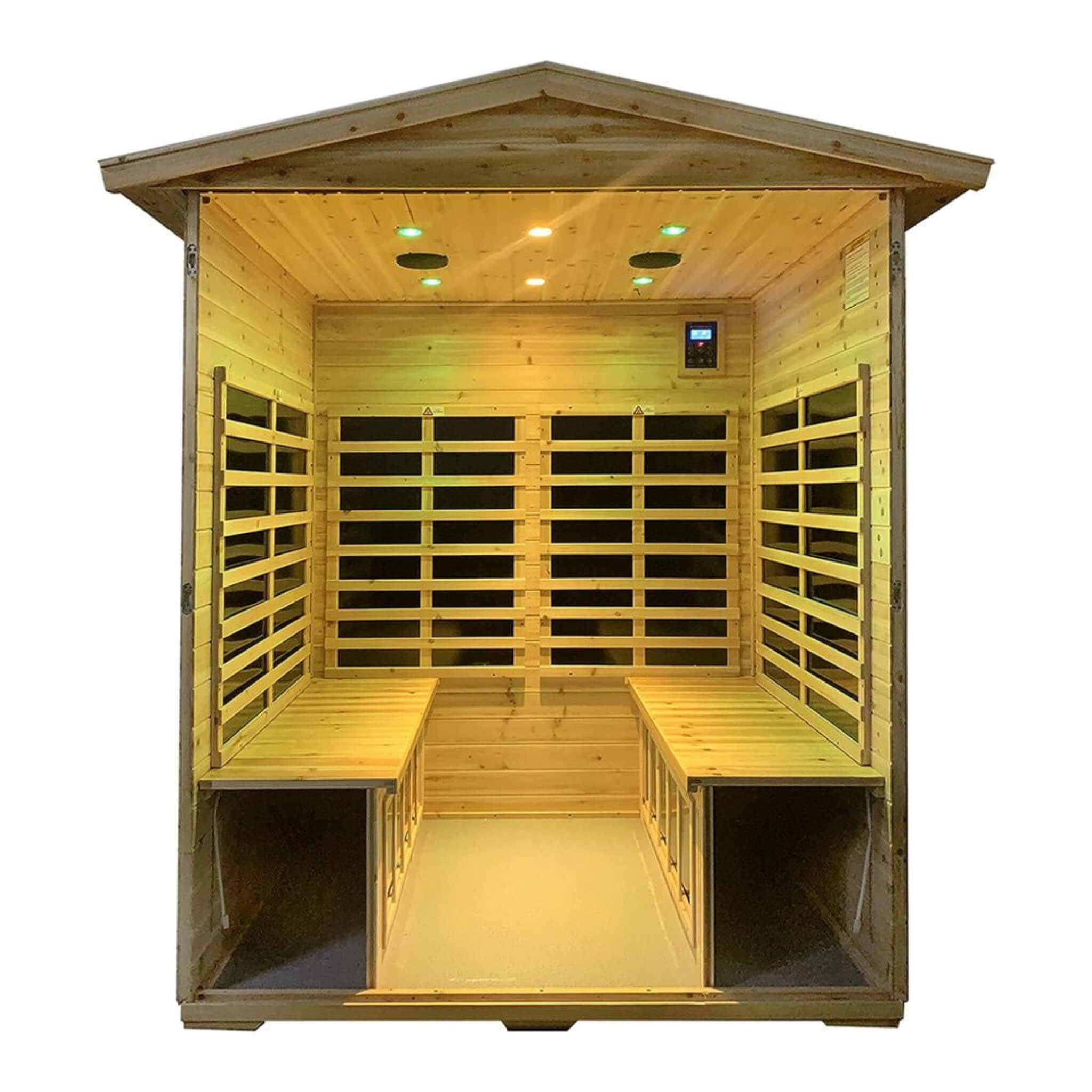 Deluxe 4 - Person Outdoor Infrared Hemlock Sauna With Bluetooth Speakers & LED Lighting (SAK96371) SAKSBY WHOLESALE