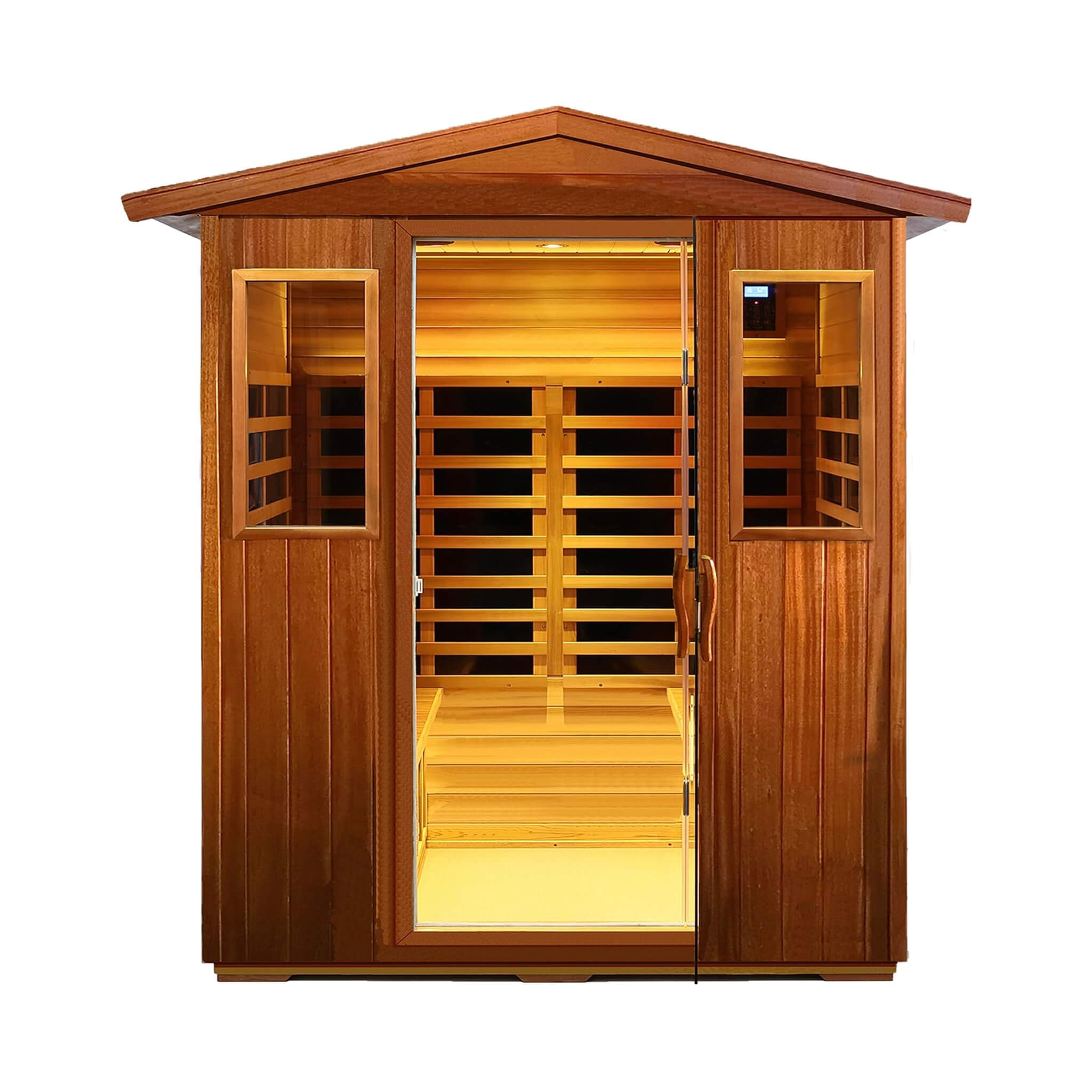Deluxe 4 Person Outdoor Mahogany Full Spectrum Ultra Low EMF FAR Infrared Sauna W/ Chromotherapy & Bluetooth SAKSBY WHOLESALE