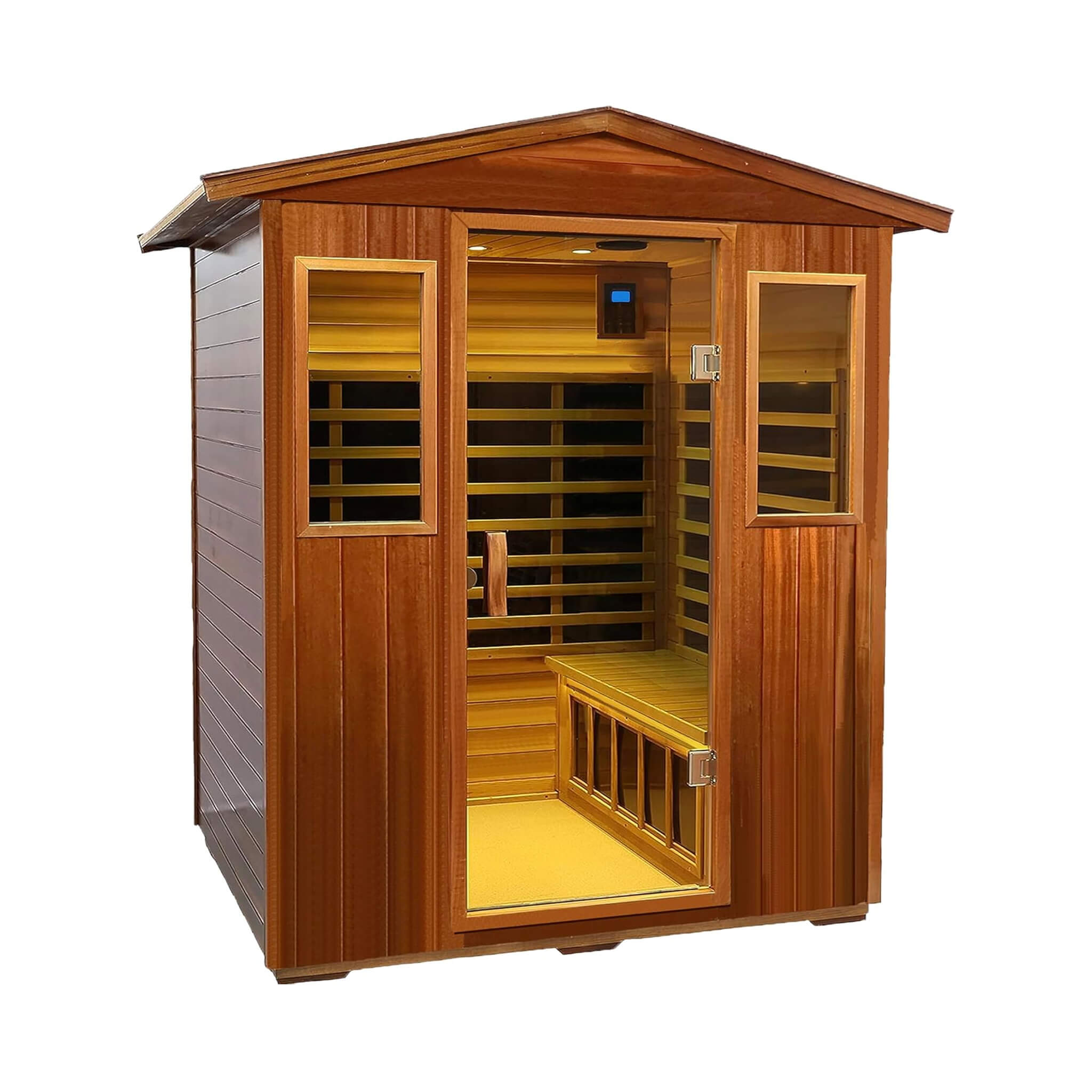 Deluxe 4 Person Outdoor Mahogany Full Spectrum Ultra Low EMF FAR Infrared Sauna W/ Chromotherapy & Bluetooth SAKSBY WHOLESALE