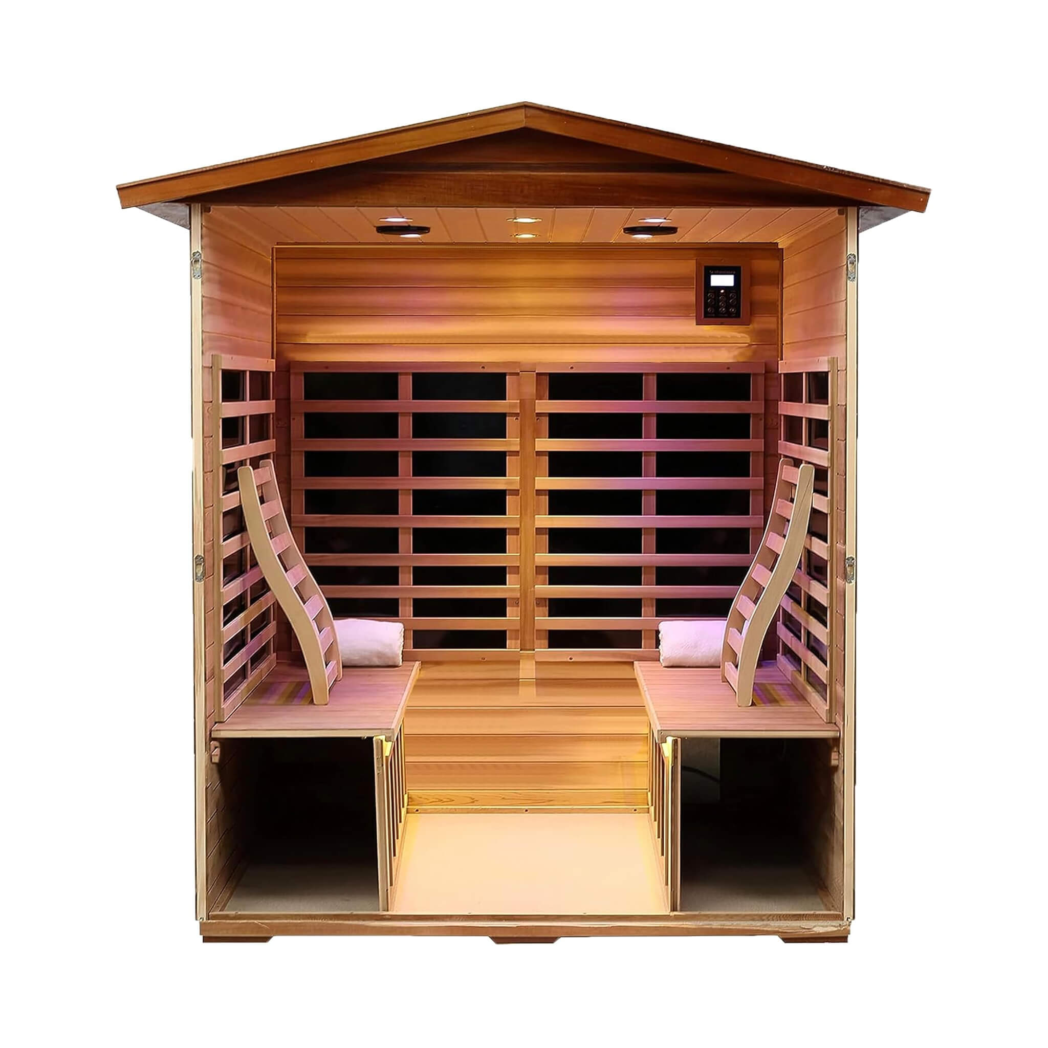 Deluxe 4 Person Outdoor Mahogany Full Spectrum Ultra Low EMF FAR Infrared Sauna W/ Chromotherapy & Bluetooth SAKSBY WHOLESALE