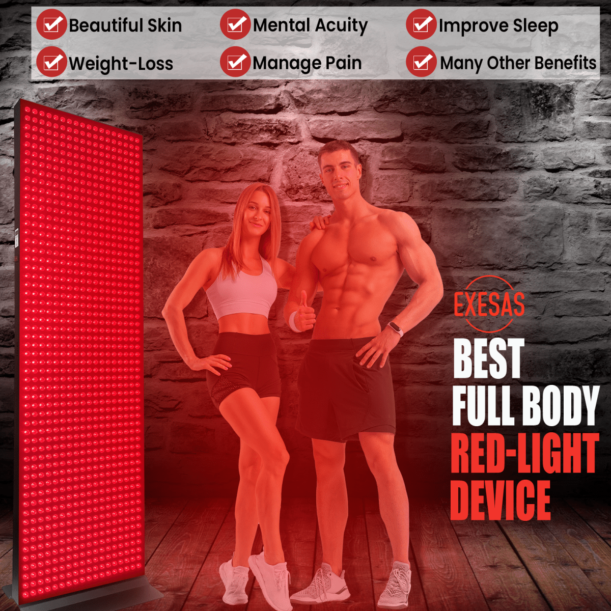 EXESAS 1008 LED, 5040W Dual-Chip, Red Light Therapy Device for Full Body, 4-Wavelengths Infrared LED Panel for Skin, Weight, Pain, Wellness EXESAS