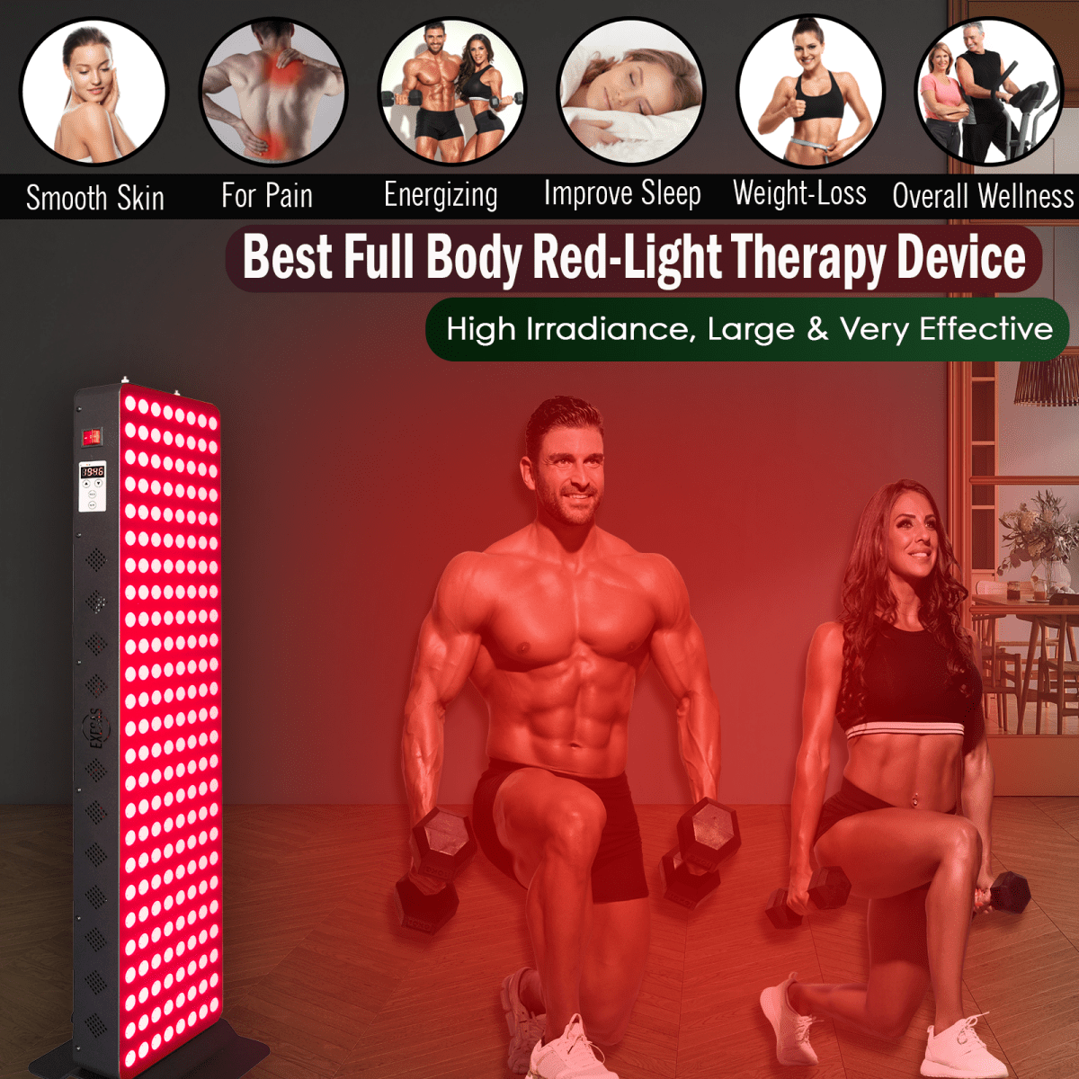 EXESAS 200 LED, 1000W Dual-Chip, Red Light Therapy Device for Full Body, 4-Wavelengths Infrared LED Panel for Skin, Weight, Pain, Wellness EXESAS