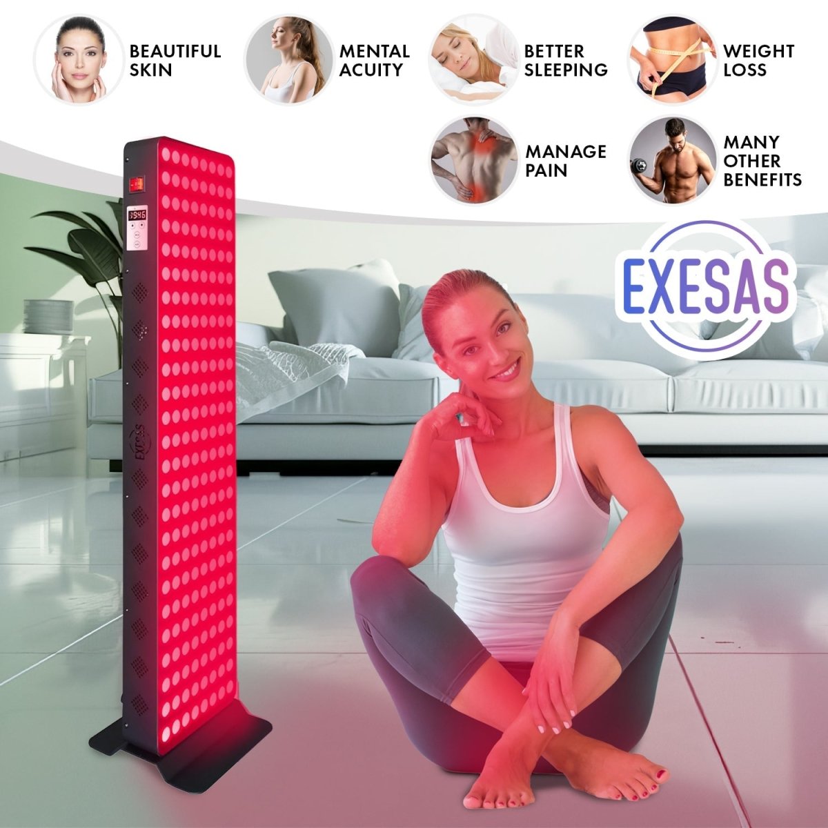 EXESAS 200 LED, 1000W Dual-Chip, Red Light Therapy Device for Full Body, 4-Wavelengths Infrared LED Panel for Skin, Weight, Pain, Wellness EXESAS