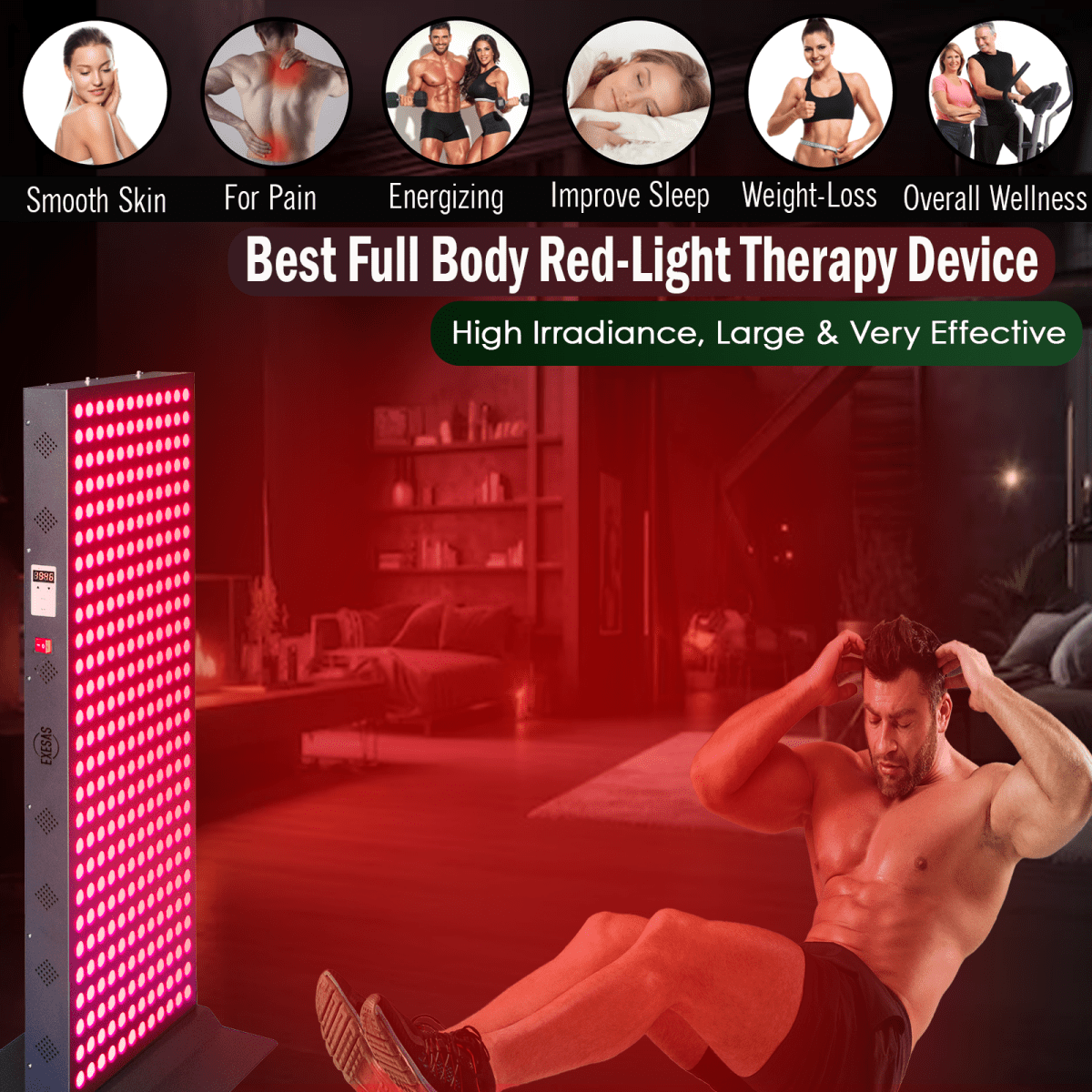 EXESAS 324 LED, 1620W Dual-Chip, Red Light Therapy Device for Full Body, 4-Wavelengths Infrared LED Panel for Skin, Weight, Pain, Wellness EXESAS