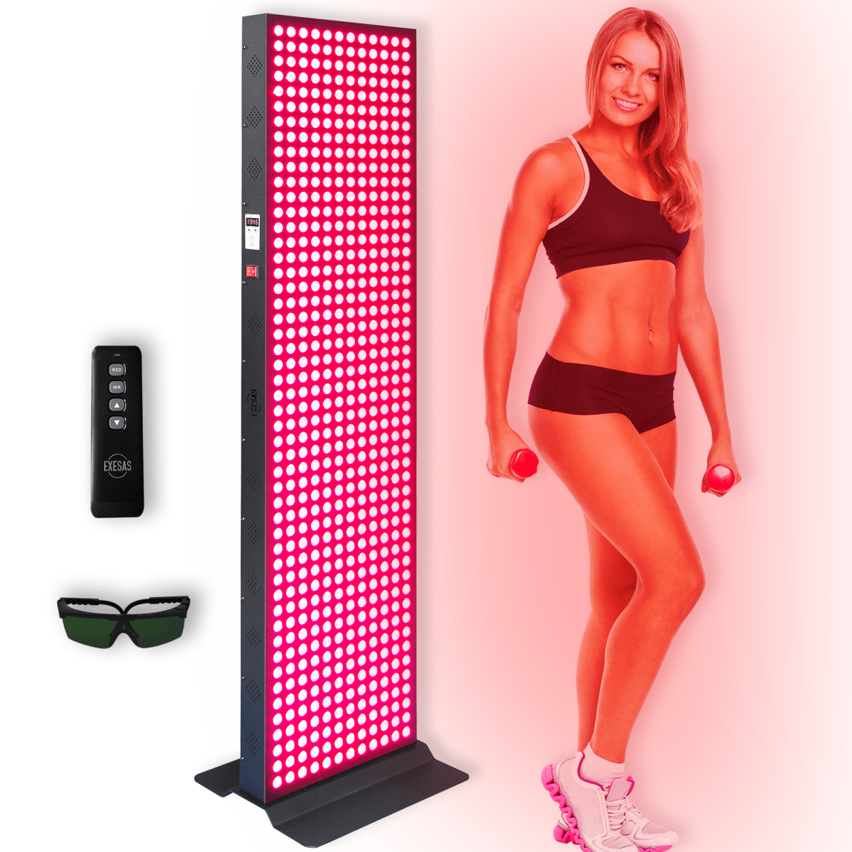 EXESAS 600 LED, 3000W Dual - Chip, Red Light Therapy Device for Full Body, 4 - Wavelengths Infrared LED Panel for Skin, Weight, Pain, Wellness EXESAS