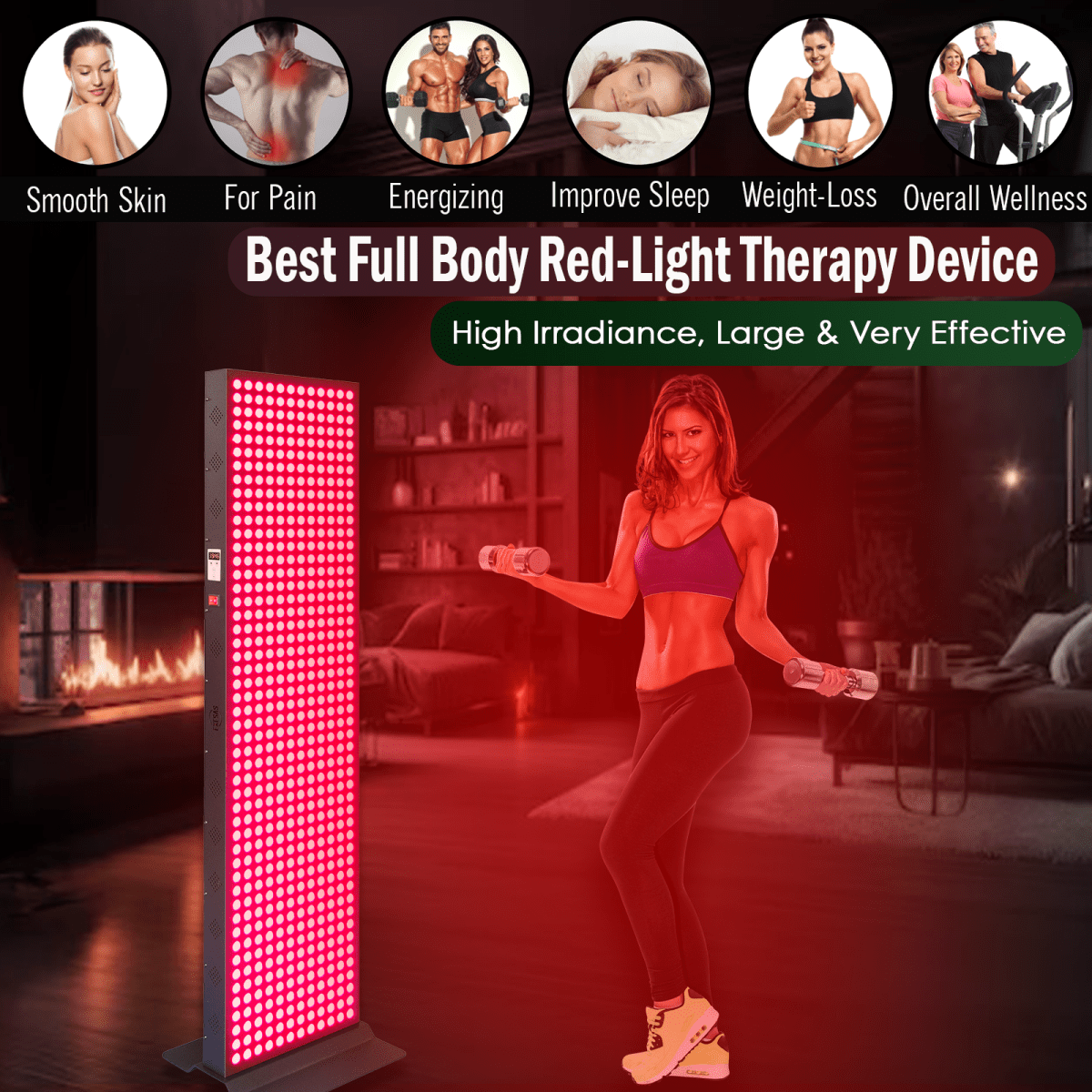 EXESAS 600 LED, 3000W Dual-Chip, Red Light Therapy Device for Full Body, 4-Wavelengths Infrared LED Panel for Skin, Weight, Pain, Wellness EXESAS