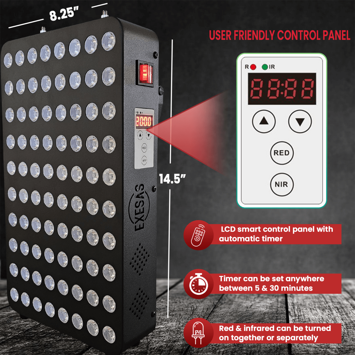 EXESAS 80 LED, 400W Dual - Chip, Red Light Therapy Device for Full Body 660nm & 850nm Infrared LED Panel for Beautiful Skin, Weight & Pain Management EXESAS